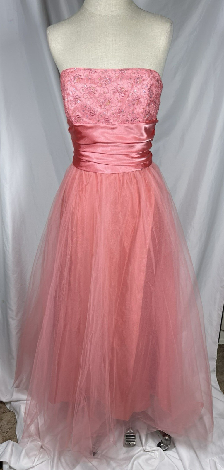 Vintage Blondie Nites Pink Strapless Tulle Prom Dress Size 13 Large Y2K Fairy