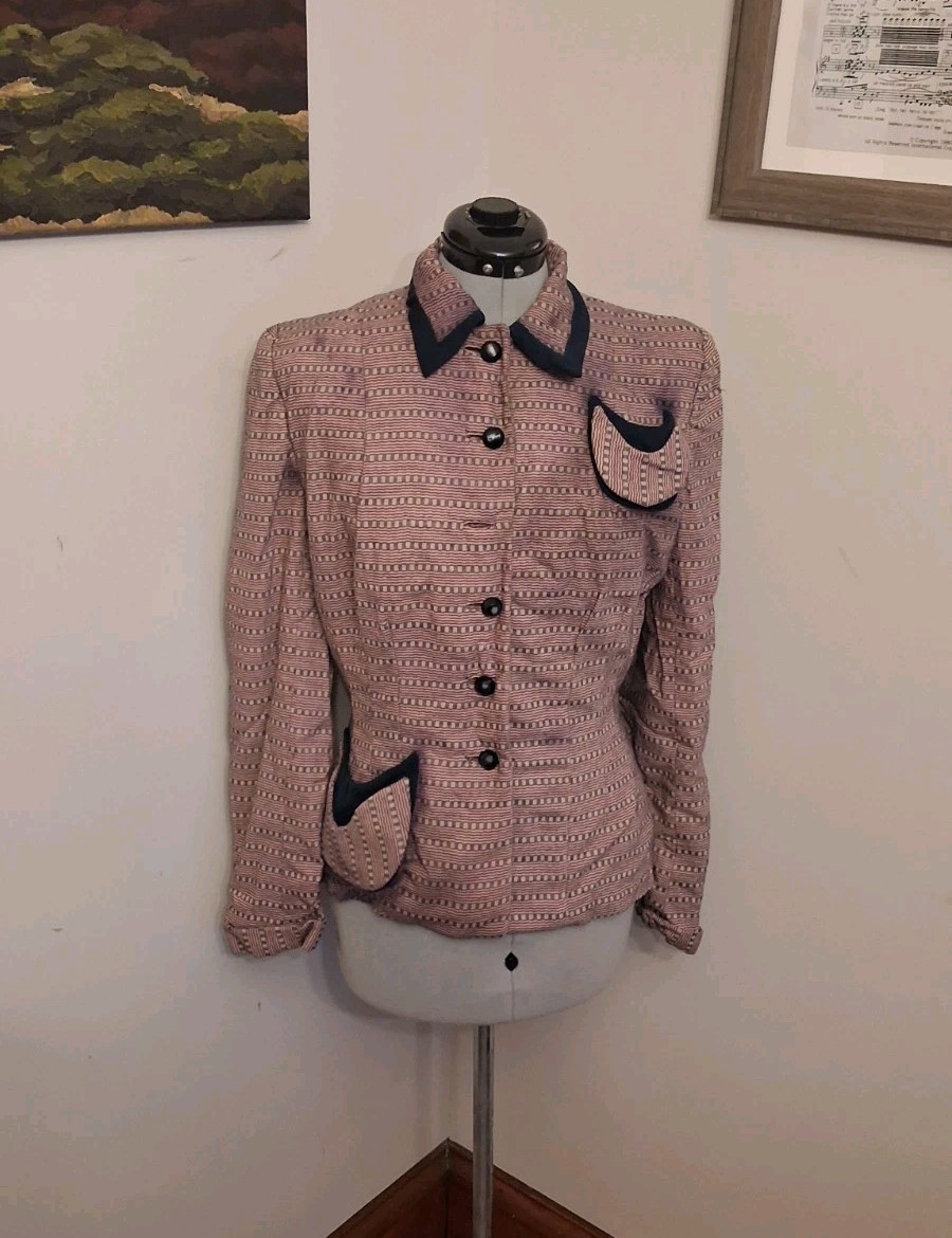 Vintage 1940s Suit Jacket Womens Blazer. Navy And Pink Jonasson’s Retro Coat