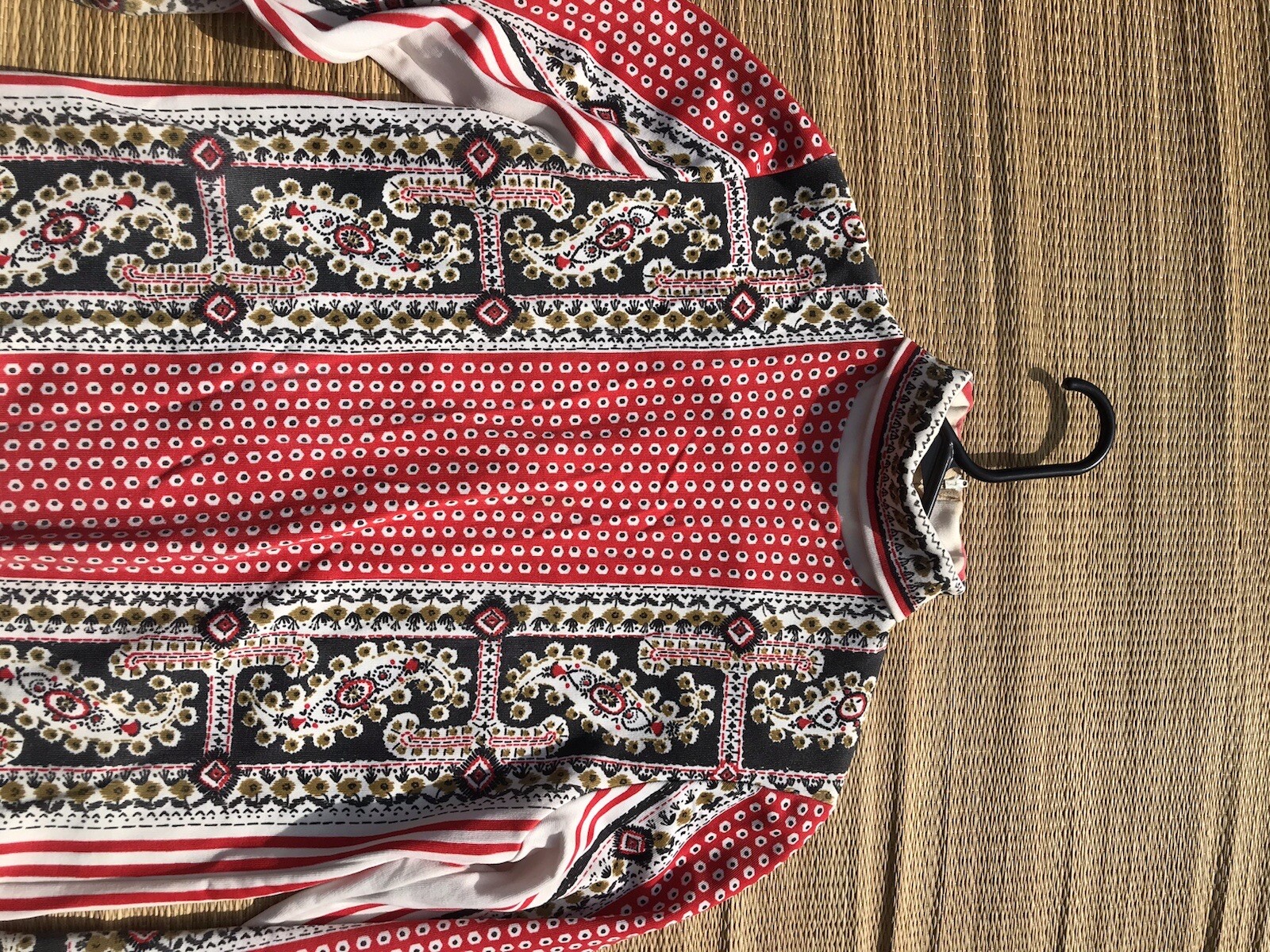 Vtg 60s 70s Aileen Mod Red Black Paisley Tunic Blouse Hippy Top M Boho Shirt