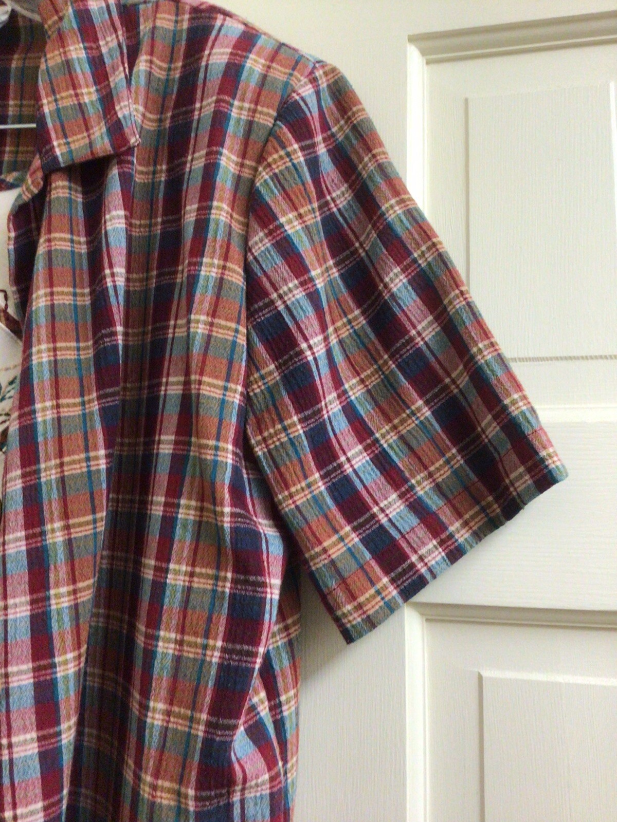 Napa Valley Women Med Blouse 2-in-1 Top Beige Plaid Red Green Embroidery Vintage