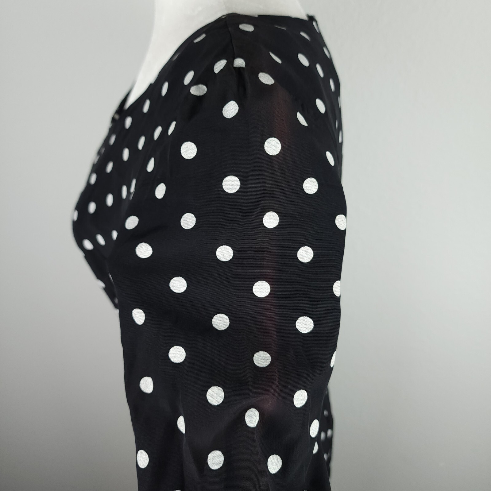Vintage 80s 1940s DiamondsRun Black White Midi Pencil Dress Long Sleeve PolkaDot