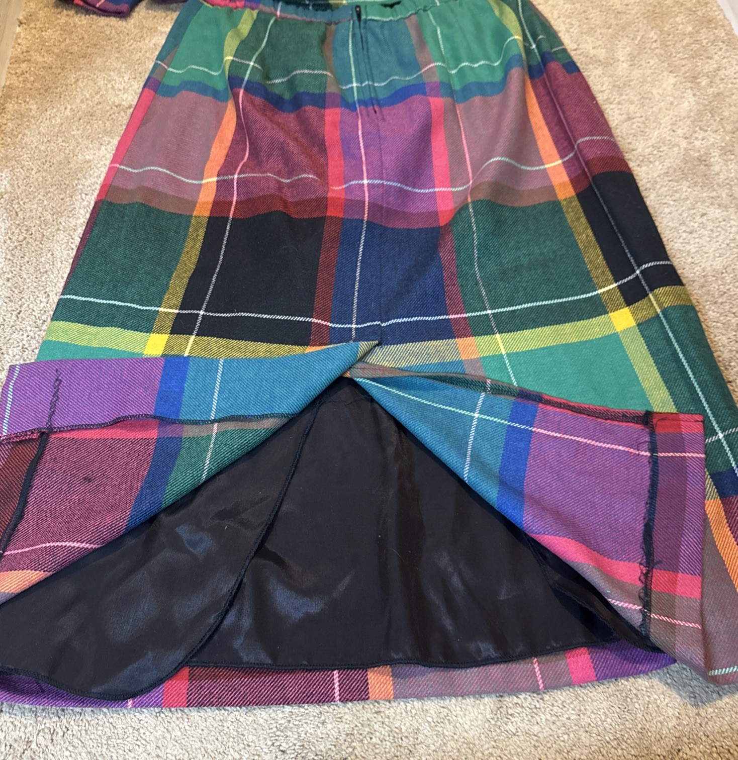 Vintage Jo Hardin Lined Colorful Wool Blend Skirt Jacket Set Size 14