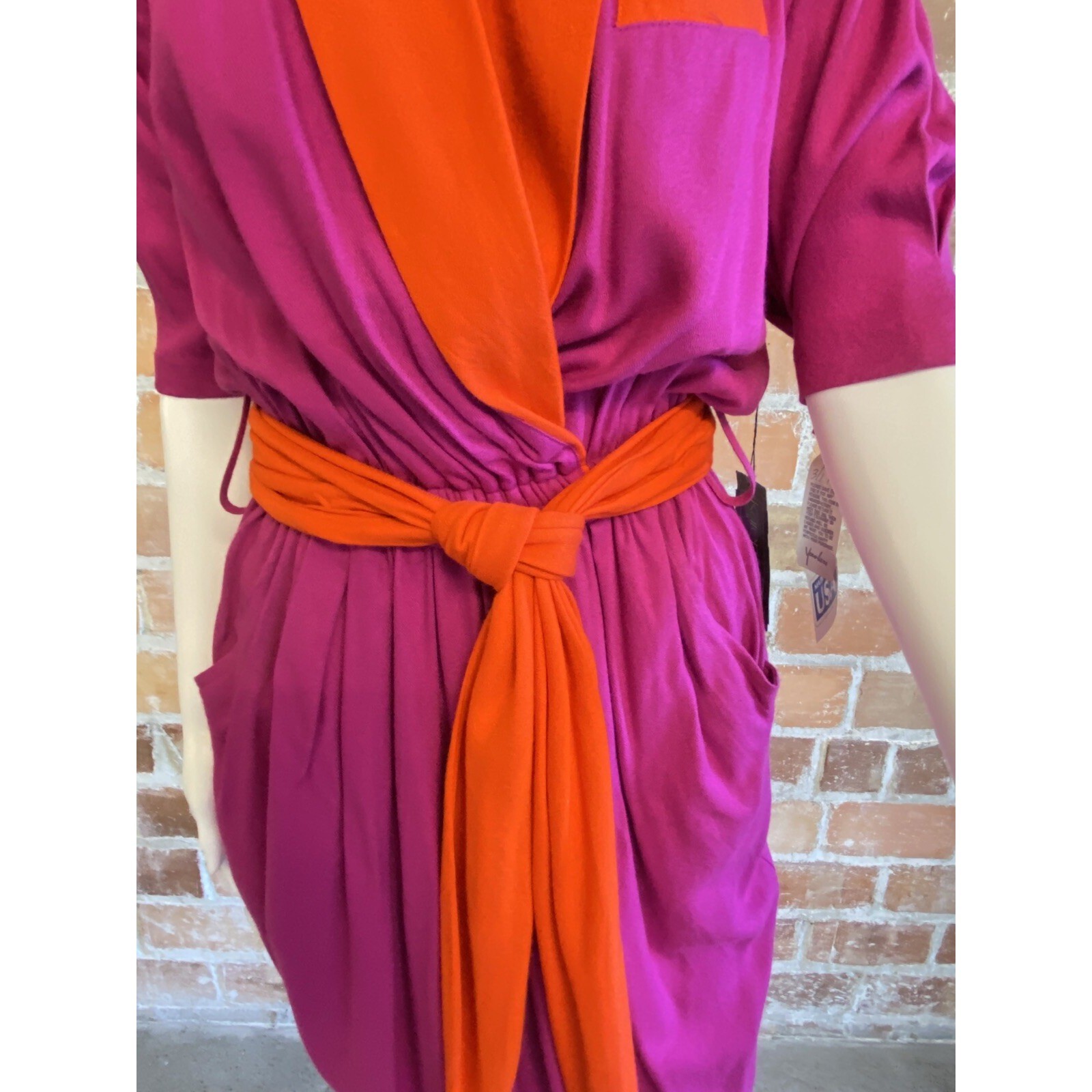 Vintage NWT KAREN KANE Designer Pocketed Wrap Dress Red Pink Size 6 RN59168
