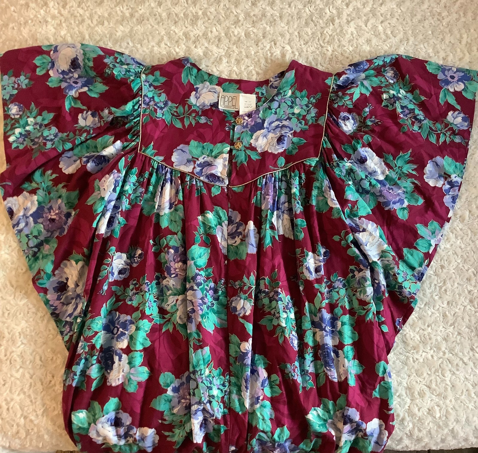 vtg Burgundy floral butterfly sleeves womens maxi dress size large leisure wear