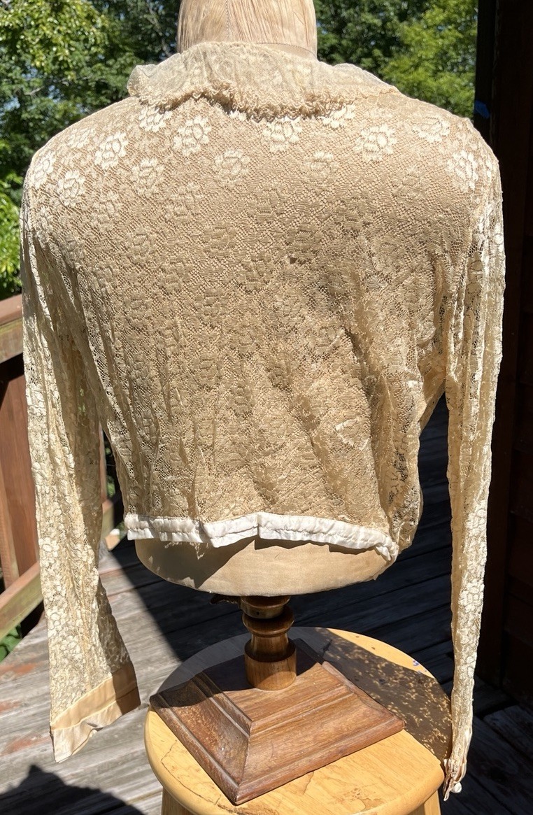 Ladies Edwardian, Floral Lace Blouse, Long Sleeves, Cloth Covered Buttons