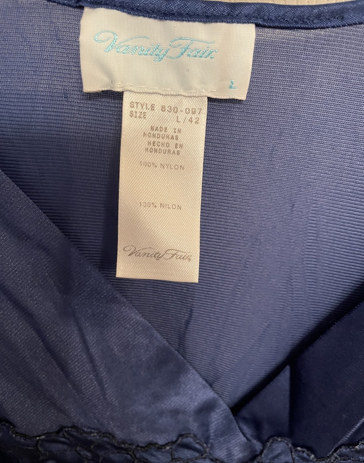 Vintage VANITY FAIR Nylon Short Nightgown 830-097 Size LARGE Dark NAVY BLUE