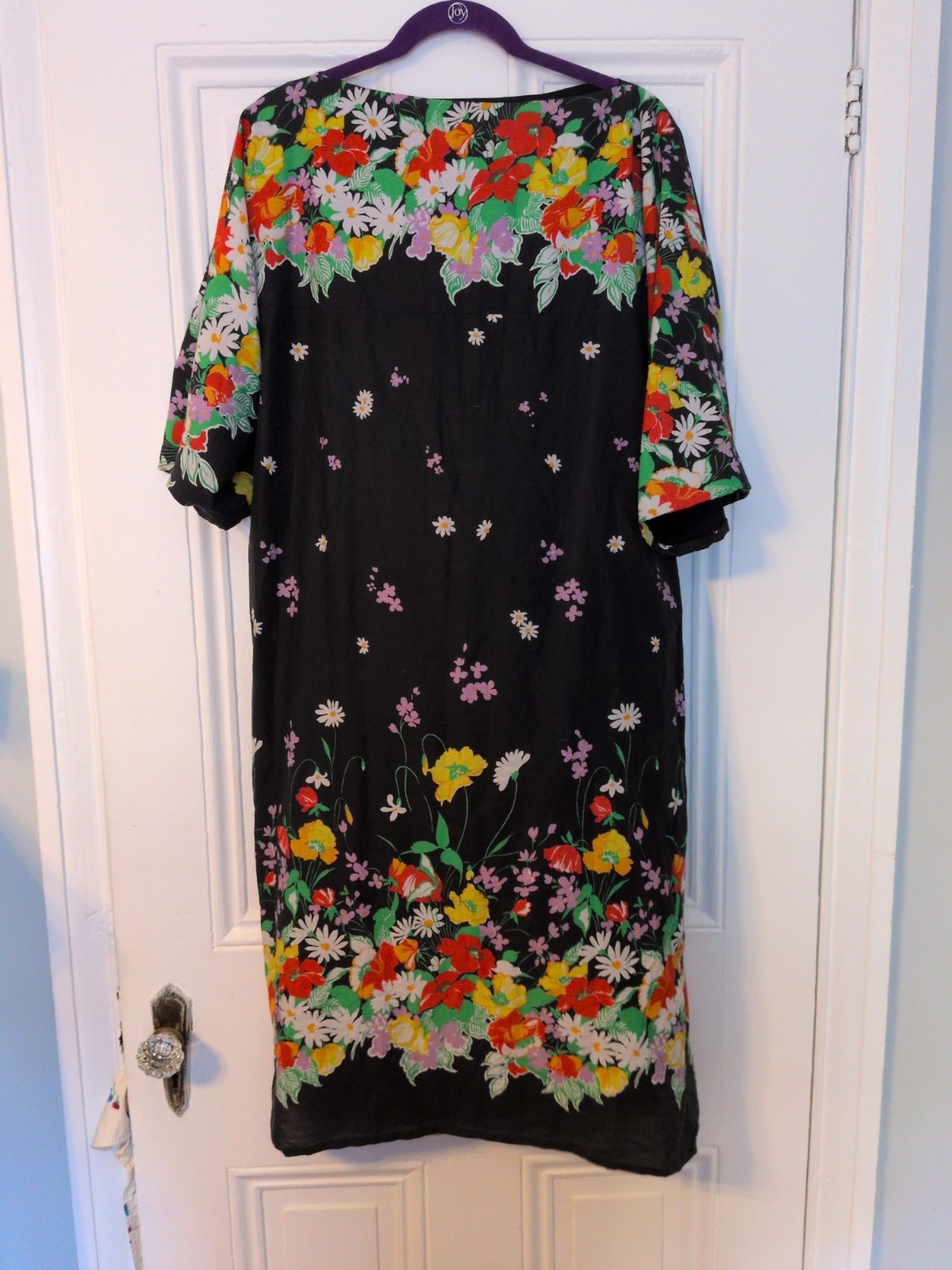 Vintage Lined Kaftan Cotton Blend Black Floral Women’s Size M/L Mumu Grannycore