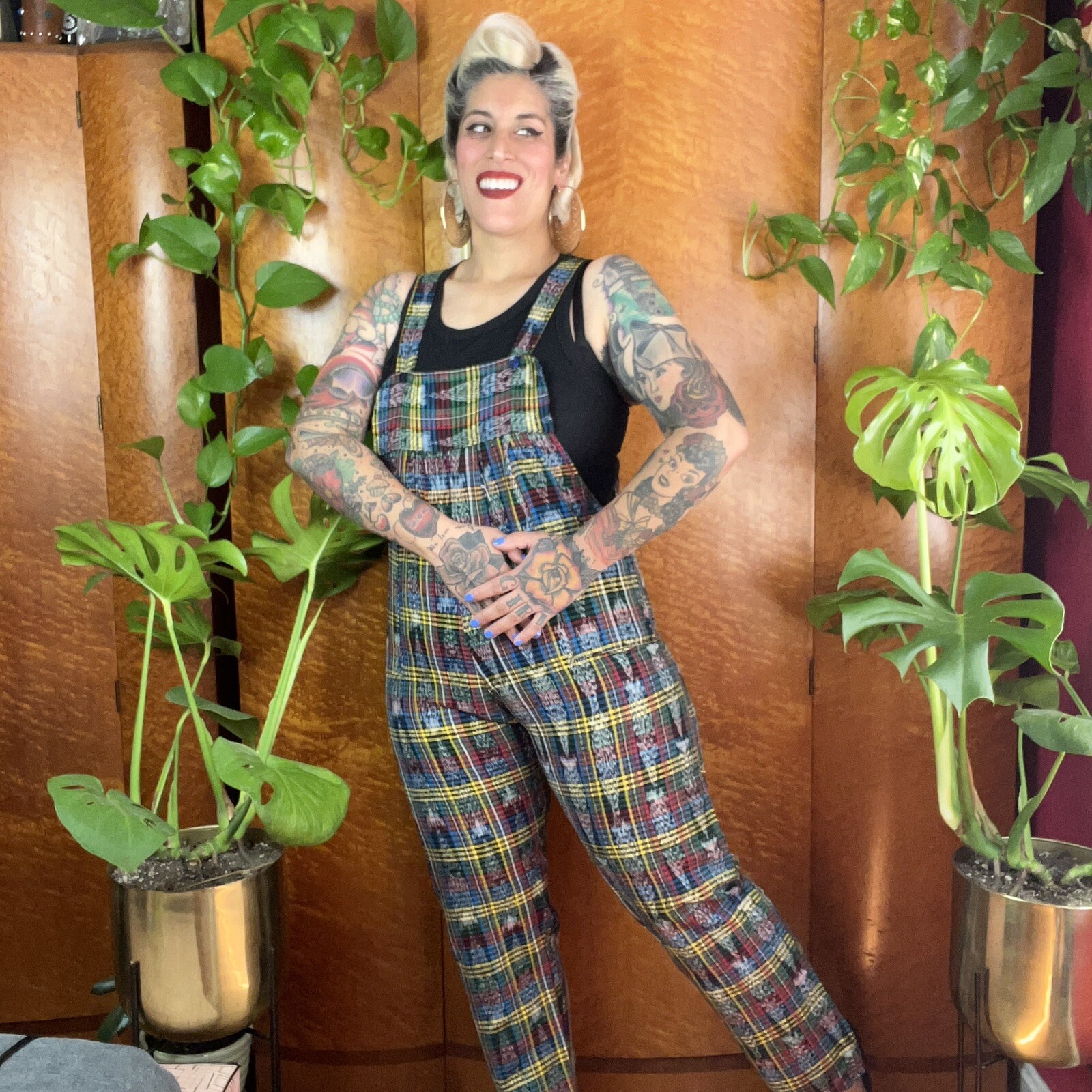 RAINBOW GUATEMALAN 1980’s 80s Vintage 1990’s 90s Petite Cotton Bib Overalls M L