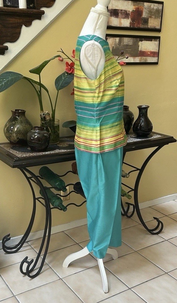 Dress Barn Aquamarine Women’s Sz 10 Two Piece Striped Tank Top & Teal Pants Set