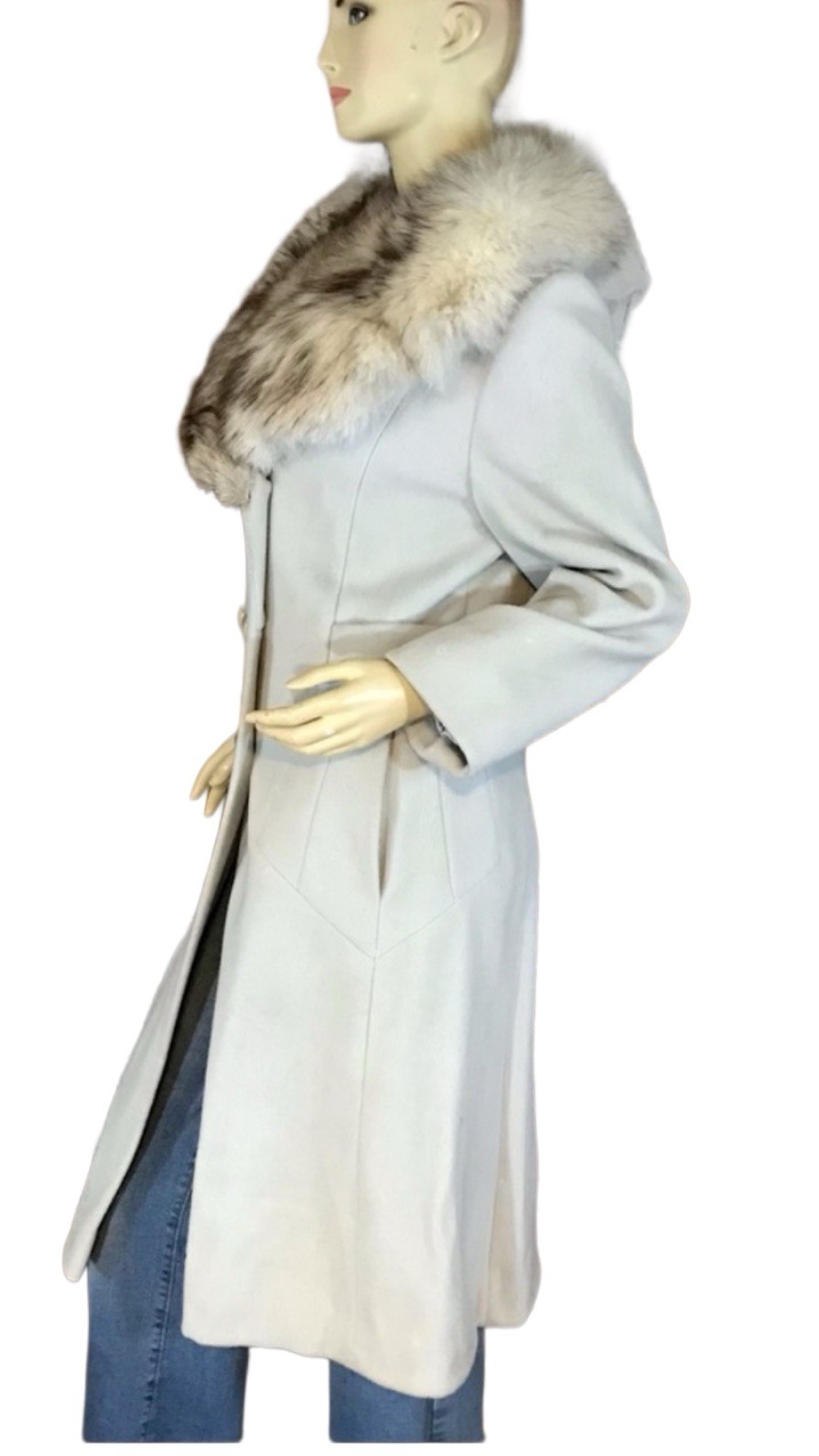 VINTAGE CIRCA 1970’S SABRINA GRAY WOOL AND FOX FUR COLLAR COAT SZ APPX SMALL