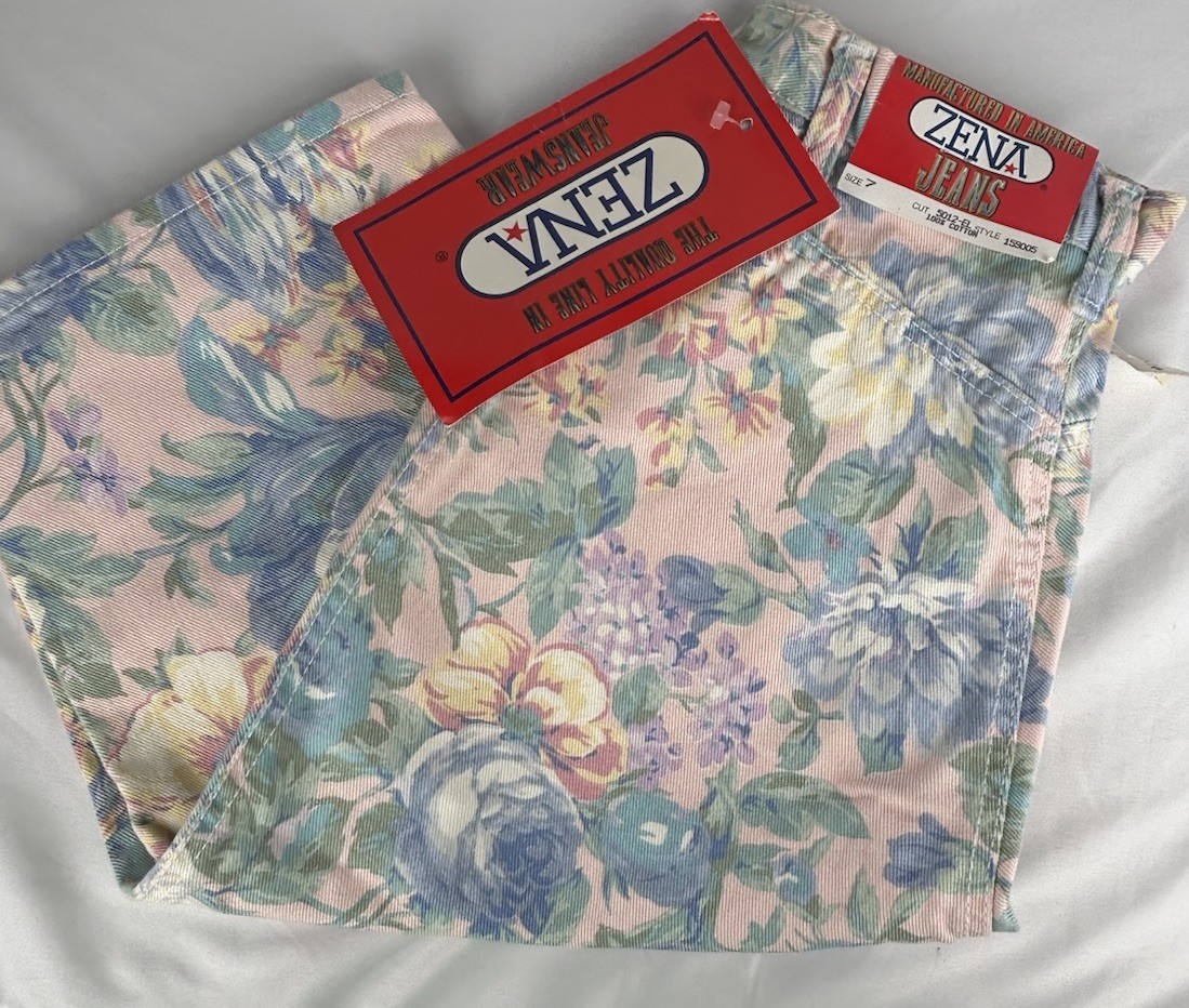 NWT Vtg 90s Zena Floral Denim High Waist Bermuda Shorts Capri Sz 7 Cottagecore