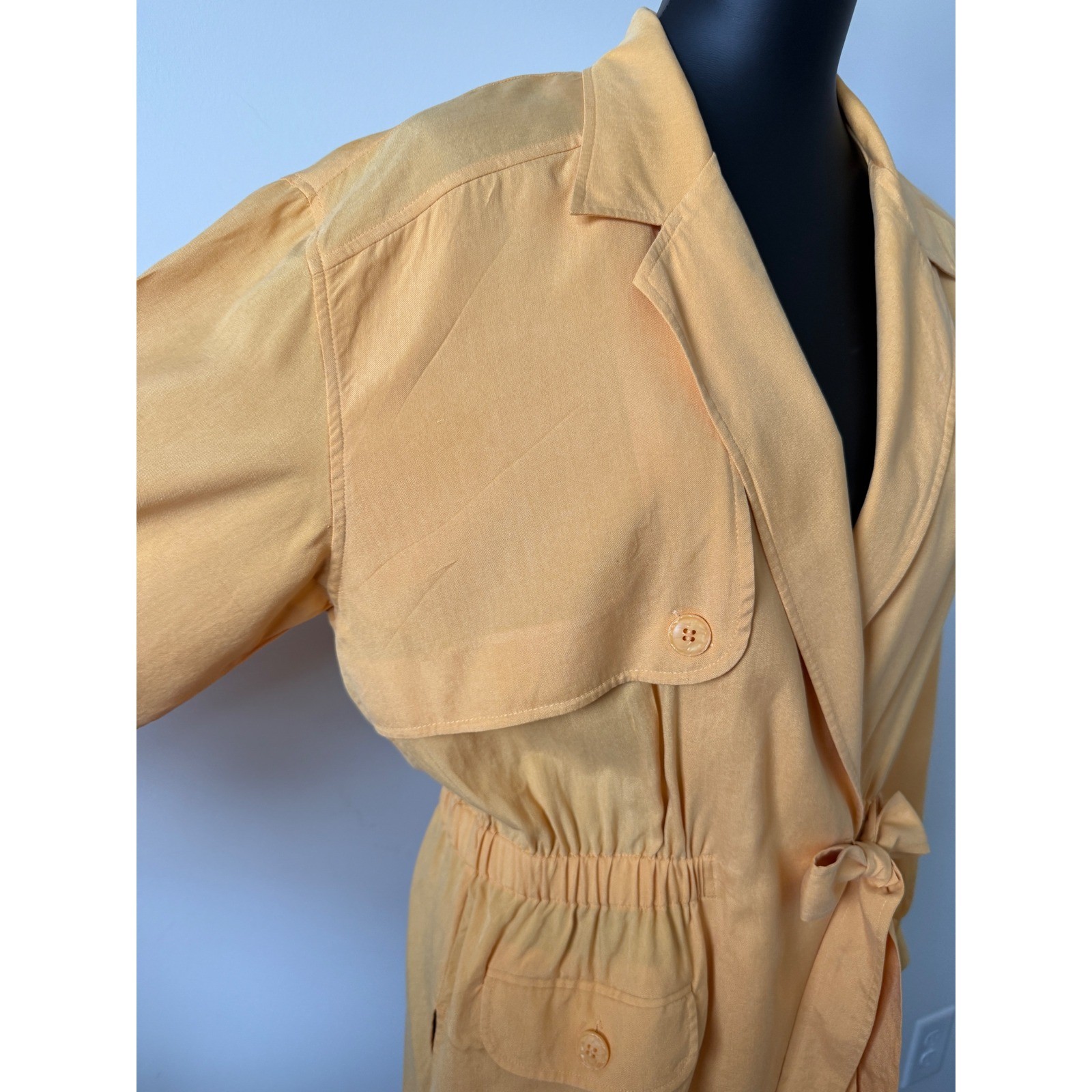 Norton McNaughton Petite Mustard Yellow 100% Silk Wrap Safari Jacket 12P Vintage