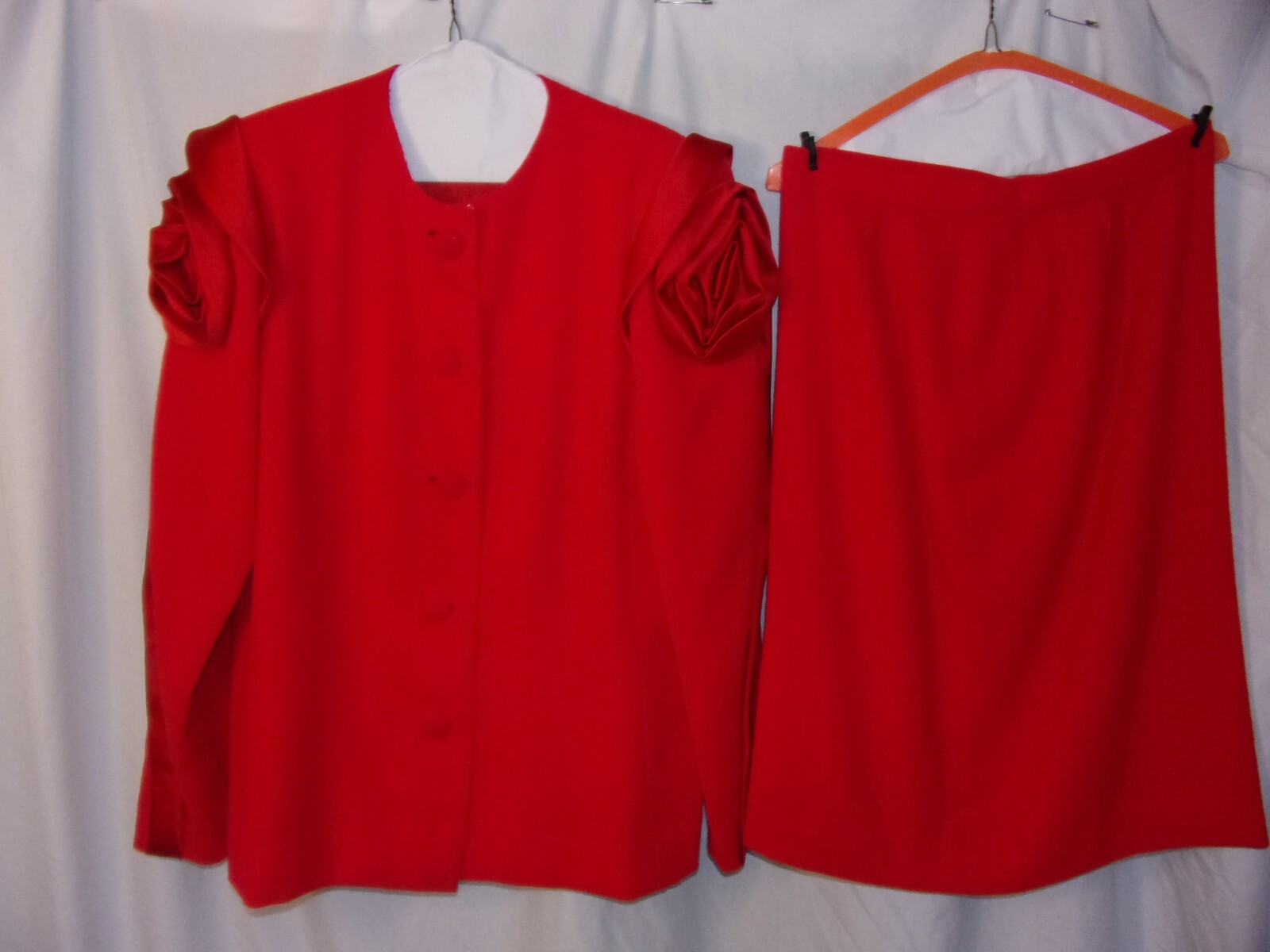 Vintage Hanae Mori Red Wool & Satin Sculpted Rose Suit (M) ICONIC SUIT VGC