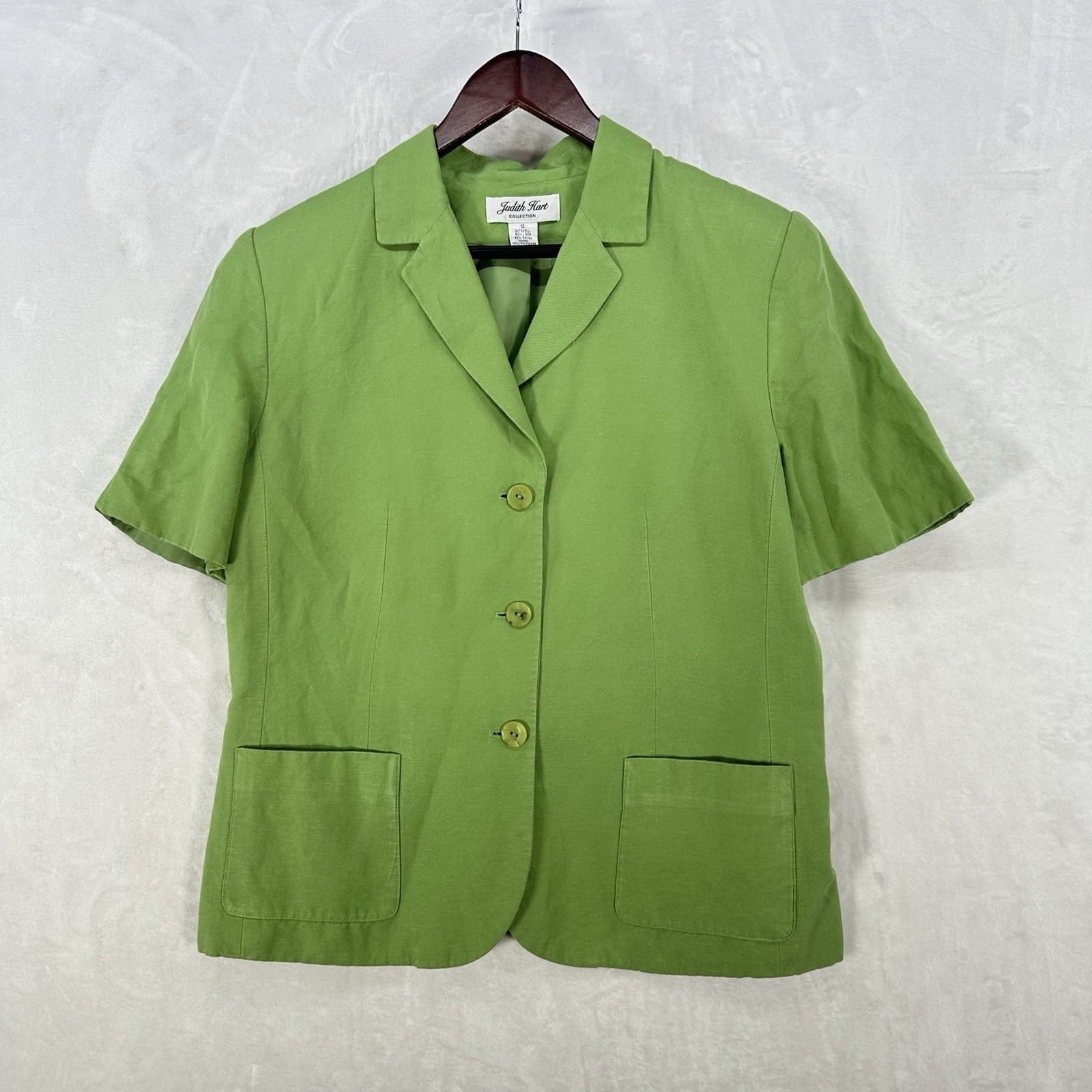 Vintage Judith Hart Pants Set Womens 12 Jacket Linen Blend Lime Green Maximal