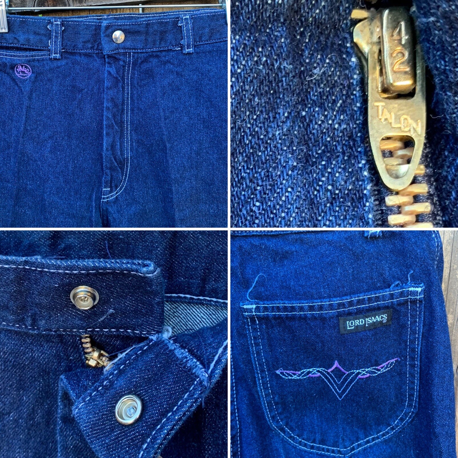 Lord Isaacs High Waist Jeans Talon Zip Embroidered Western Pockets 70s 80s Vtg