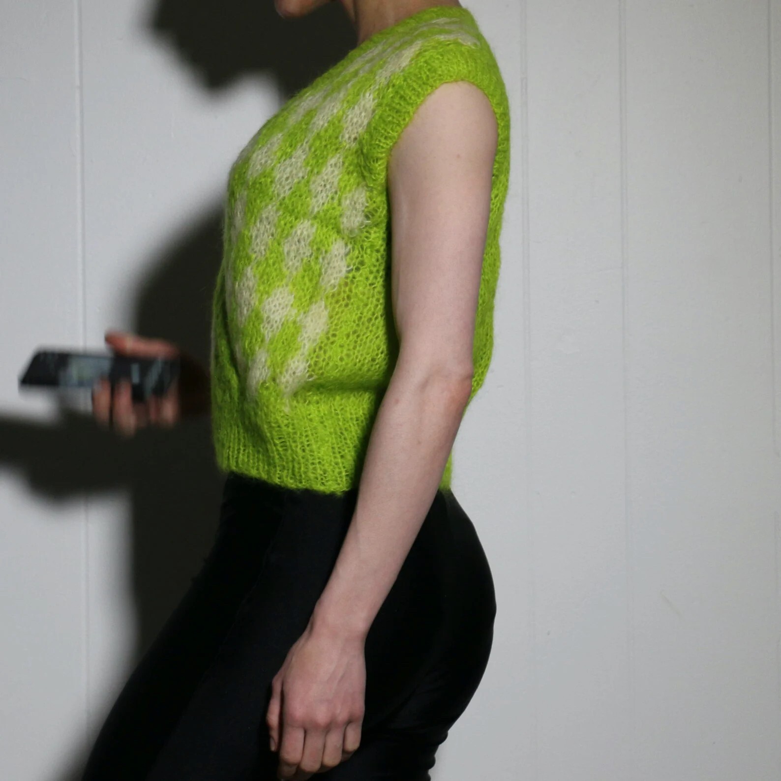 vintage 60s neon bright dayglo harlequin sleeveless sweater vest unique luxury