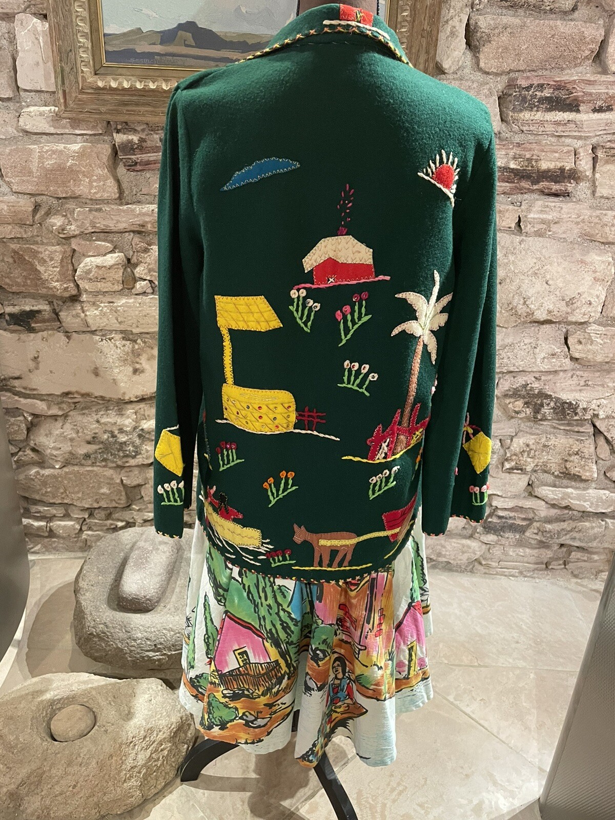 1950s Xochimilco Mexican Painted Circle Skirt Size S