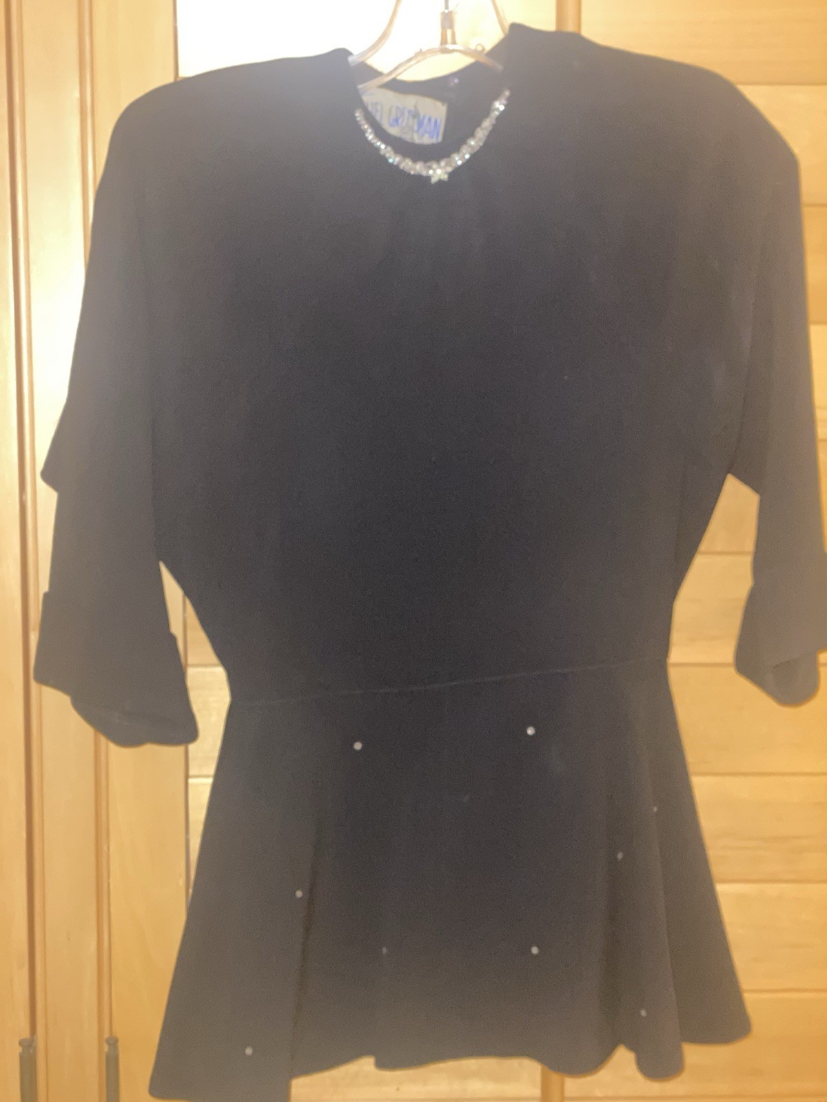 Vtg 40s/50s Samuel Grossman Black Peplum Top Rhinestone Collar Blouse