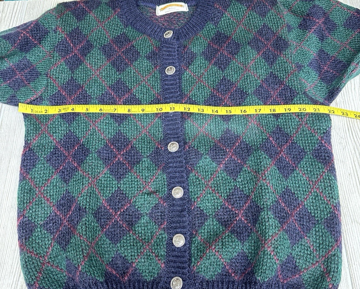 James Pringle Weavers Argyle Knit Mohair Cardigan Size Medium Scotland Relaxed