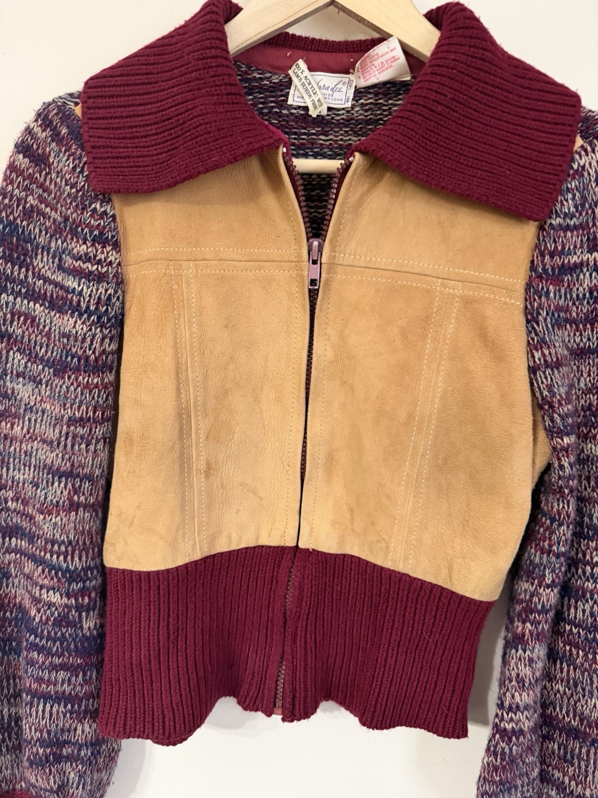 Vintage Retro Barbara Lee Jrs 70’s Suede Front Sweater Jacket Cropped S/M