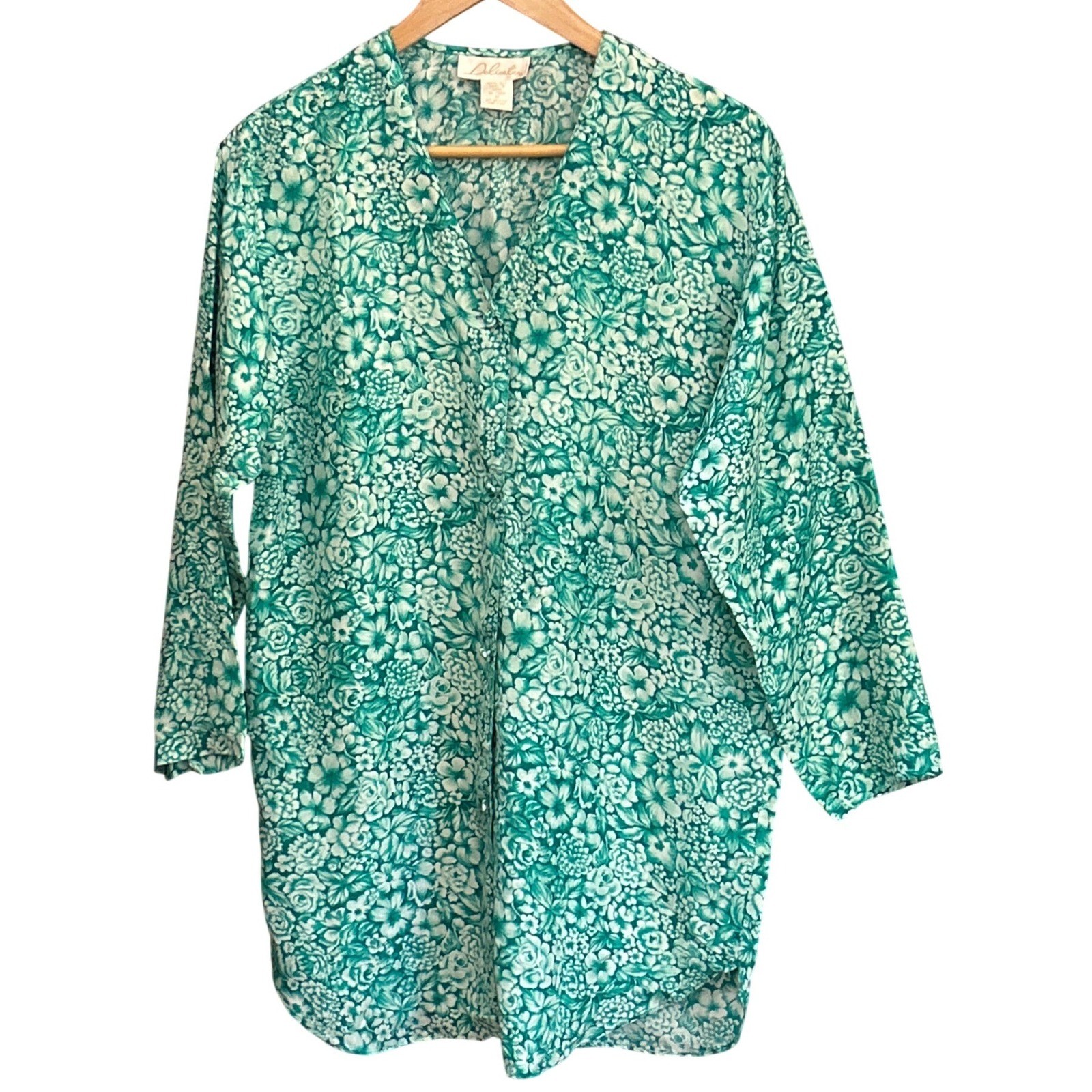 Vintage 90s Delicates Silk Floral Tunic Blouse Grandmacore Coastal Grandmother