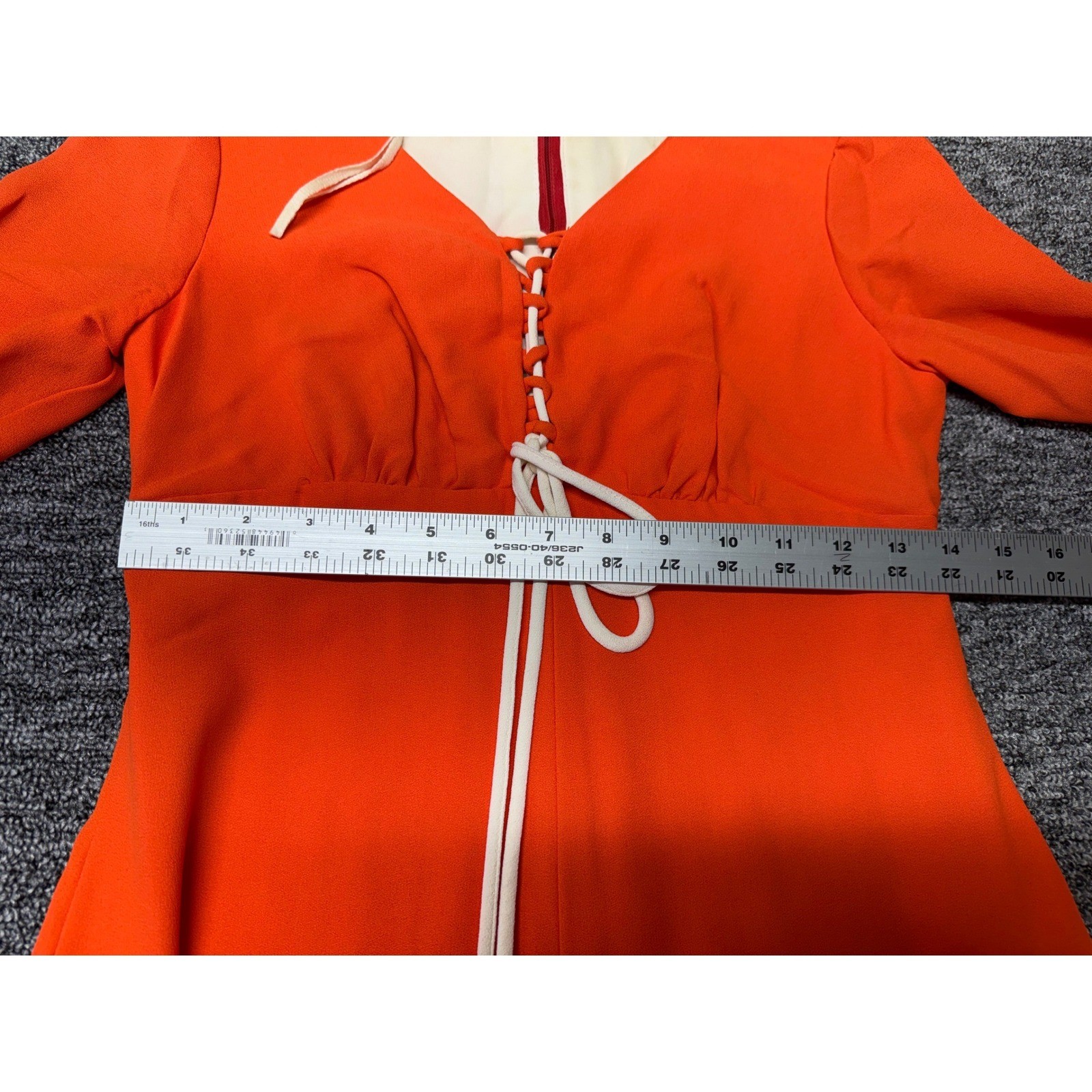 Vintage 60s 70s Orange Lace Up Maxi Dress Hostess Gown Rhinestone Aglets Mod S