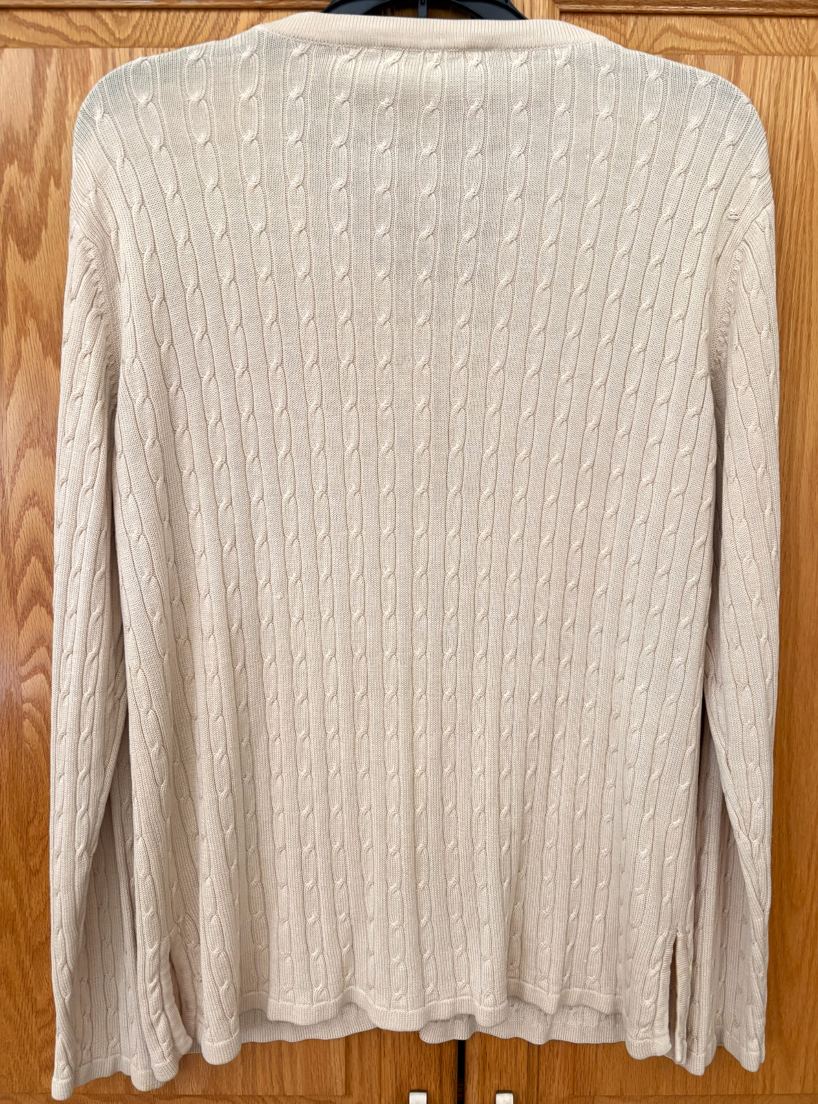 Norm Thompson 100% Silk Light Beige Cable Knit Cardigan Sweater Size M