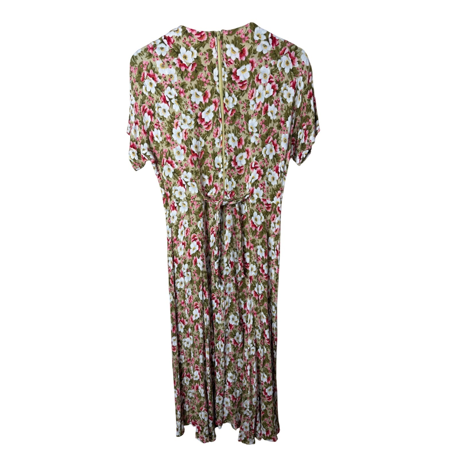 Brett Alixander Vintage Floral Layered Maxi Dress Olive Green Pink Rayon 9/10