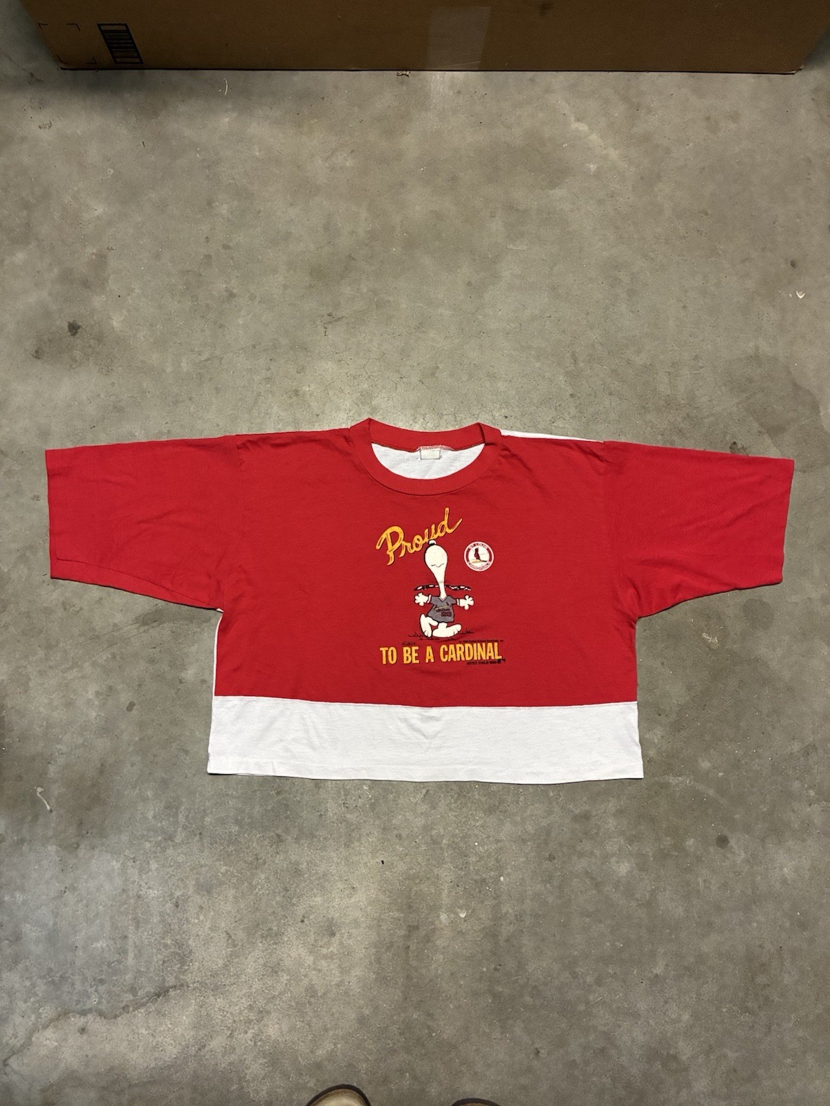 Vintage 1980s Peanuts Snoopy Cardinals Cropped Baseball T-Shirt Artex MLB