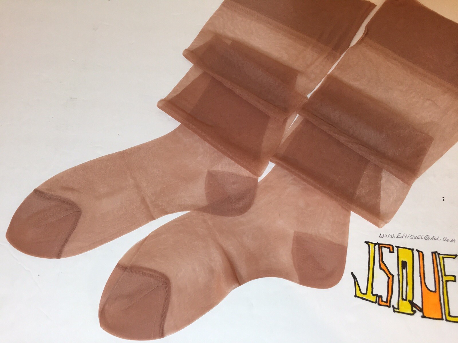 12 Pair 9×32 Beige Vintage Nylon Stockings 15 DEN. Flat Knit REINFORCED HEEL TOE