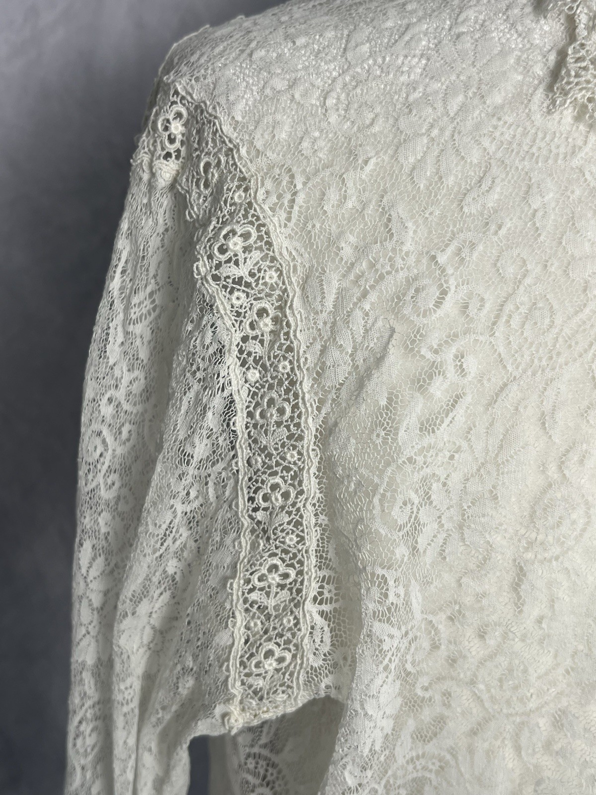 Vintage Antique c.1910 Edwardian White Lace & Crochet Cardigan Blouse Jacket S