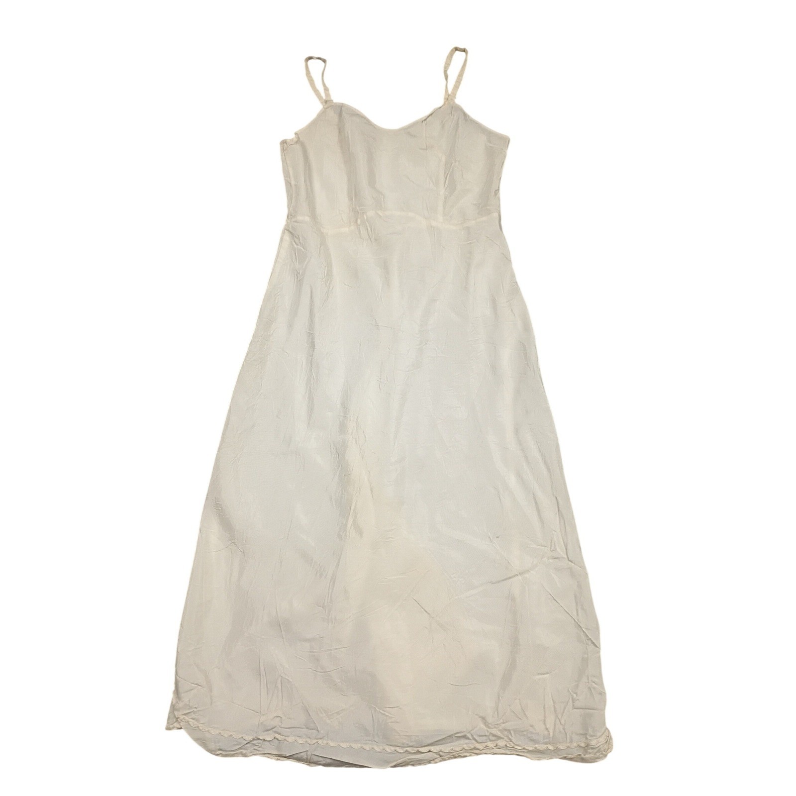 Vintage Full Slip Dress Womens XS Cream Scalloped Hem Maxi Silk Lingerie