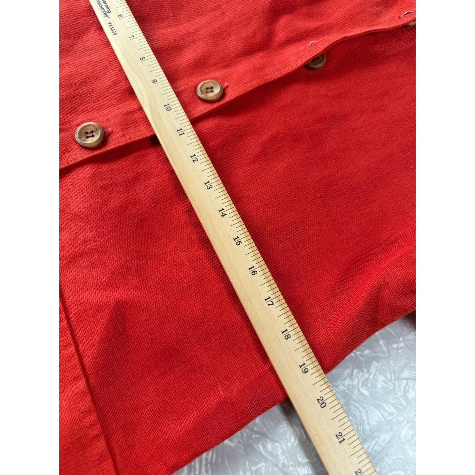 Oberon New York Vintage Red Linen Button Front Shift Dress Mandarin Collar 8
