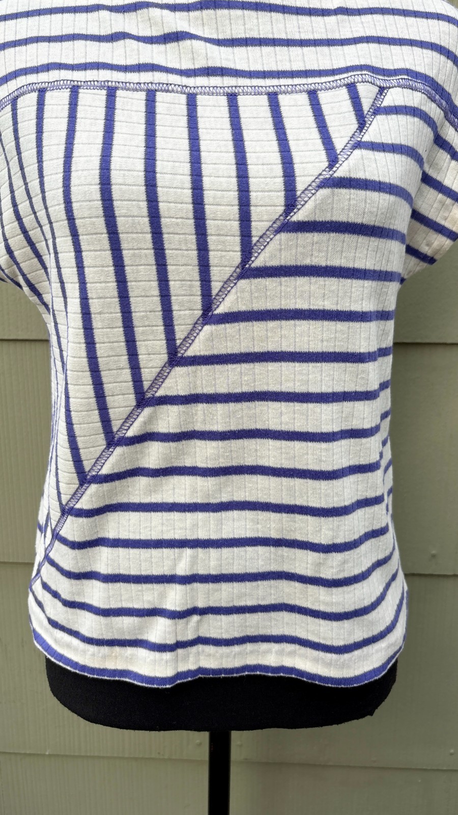 vtg 60s 70s Mod Nautical Geometric Striped Dolman Sleeve Bateau Cotton Knit Top