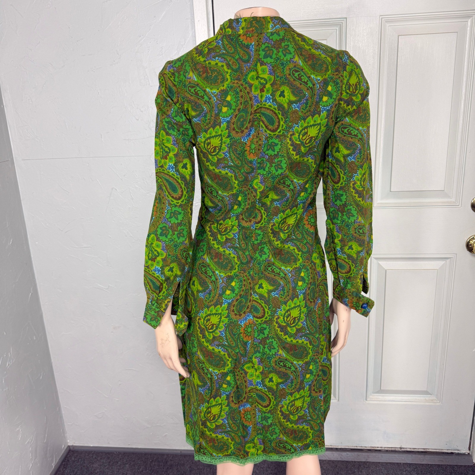 Vintage 60s 70s Handmade Cotton Shift Dress Mod Paisley Floral Retro Button JJ4