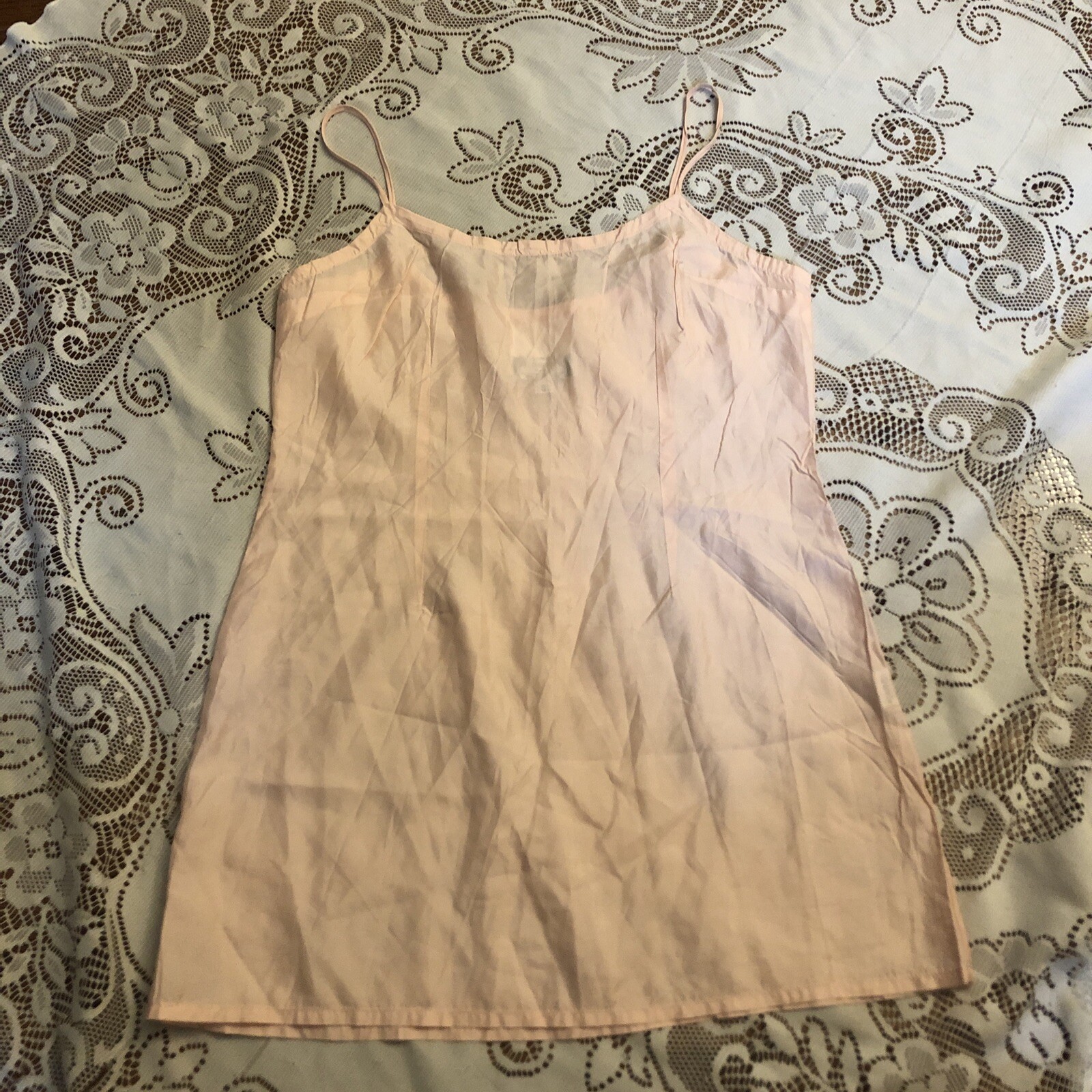 Vtg 90’s Anna Sui Henri Bendel NY baby Pink Slip Dress Lingerie Size S Design AS