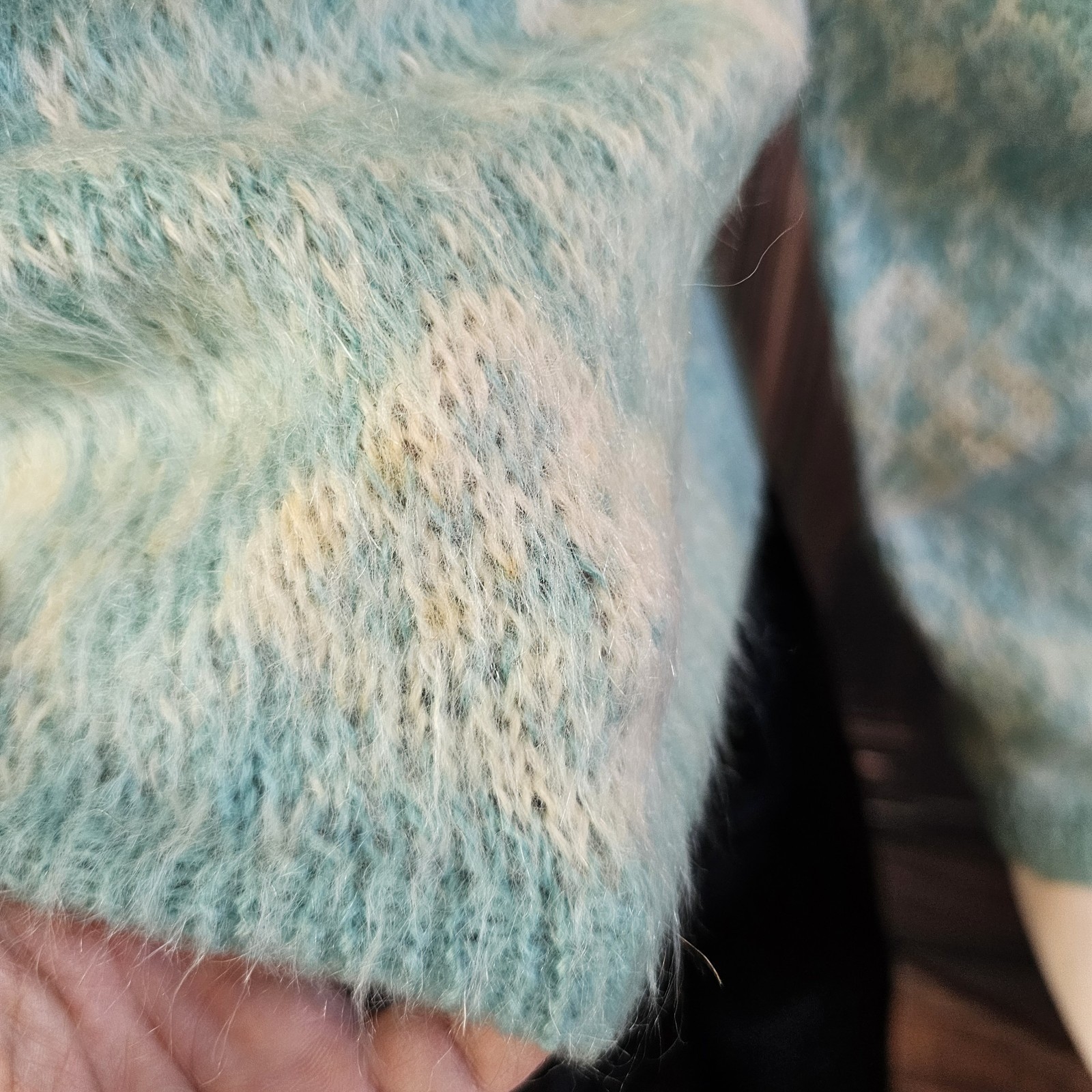 Vintage 1960s Icey Blue Mohair Sweater Wool Fuzzy V neck Rare Collectors Sabra