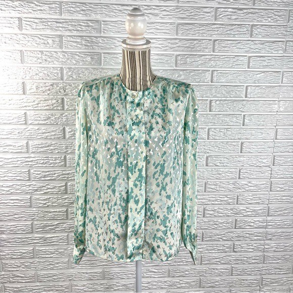 Vintage HaberdasHer Turquoise White Silver Patterned Blouse Shirt Size 7/8