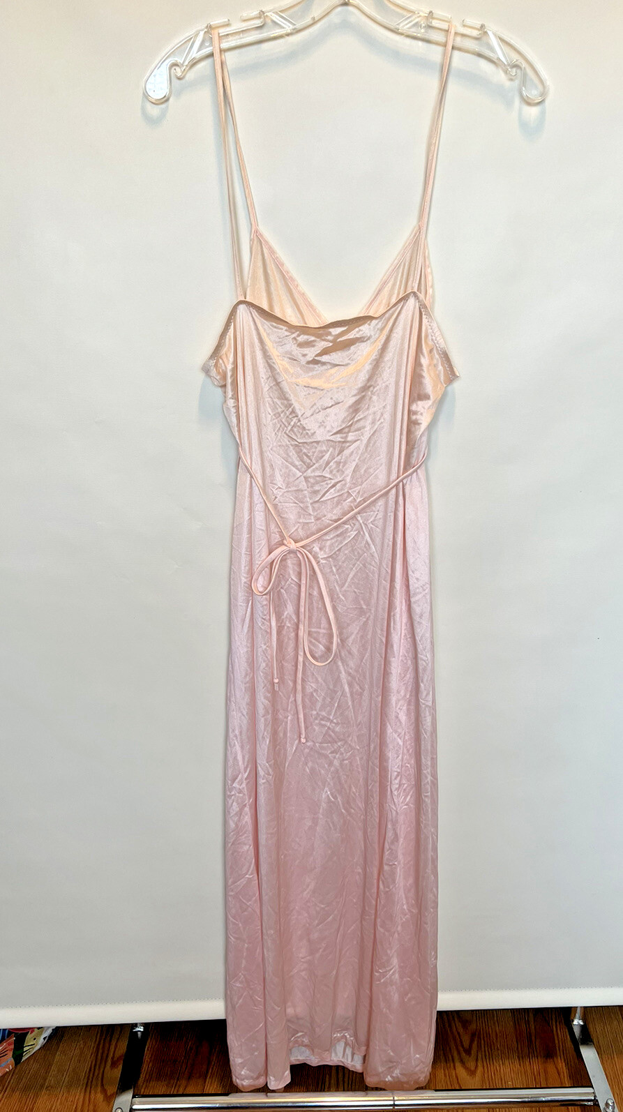 Vintage FANTASY NIGHTWEAR Pink Nylon Long Nightgown Medium
