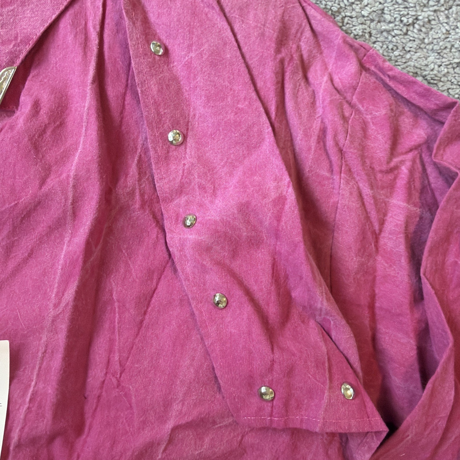 NWT Deadstock 1980s Vintage Sas’sà Pink Western Embellished Button Up Shirt M
