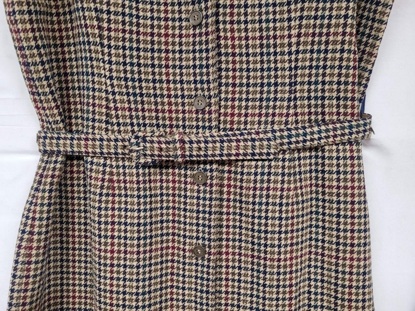 LOT OF 2 VINTAGE PENDLETON WOOL DRESSES BELTED SLEEVELESS HOUNDSTOOTH & PLAID