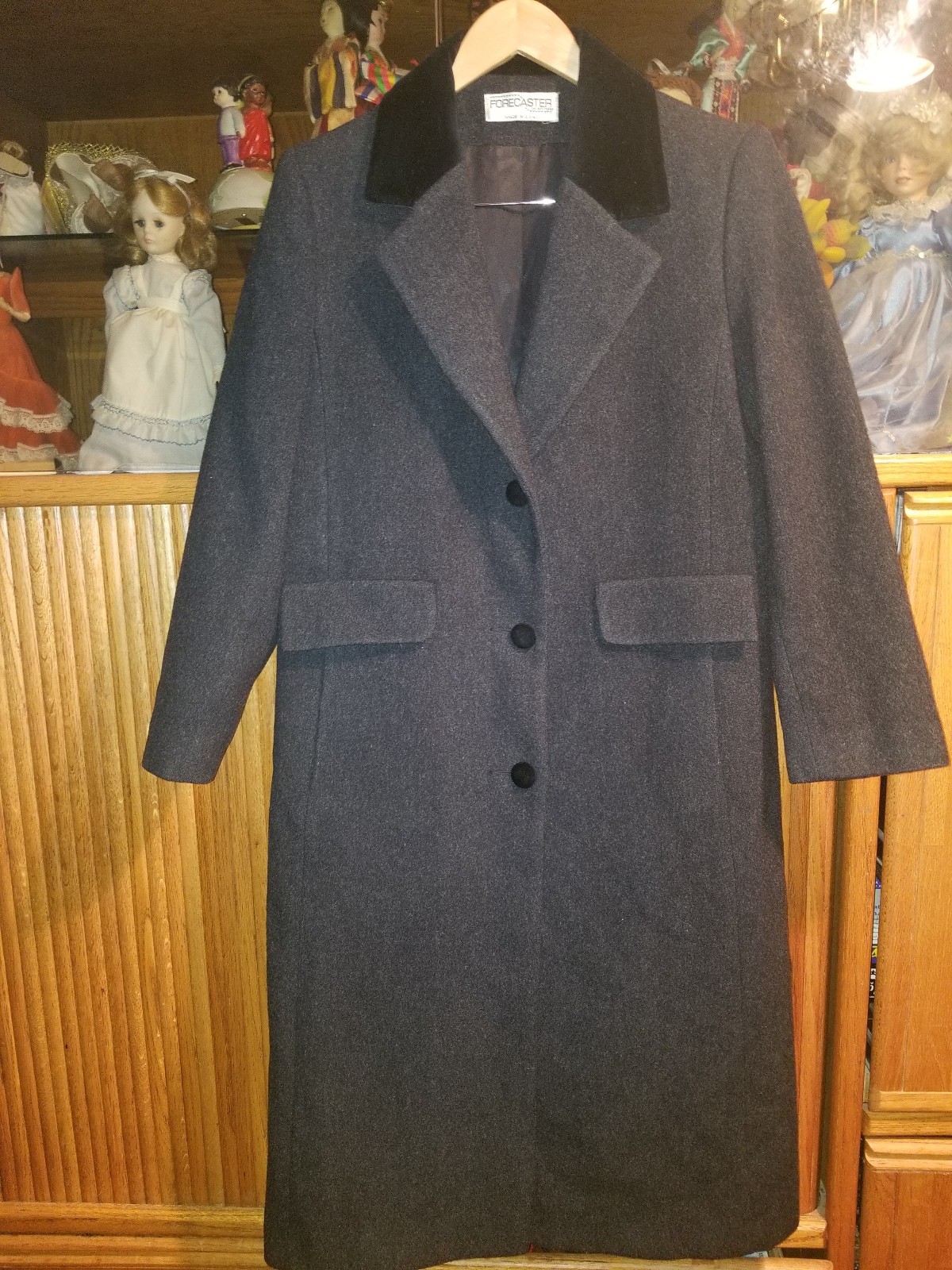 VINTAGE FORECASTER OF BOSTON LADIES GRAY/GREY/BLACK TRIM LONG COAT SIZE 8 WOOL