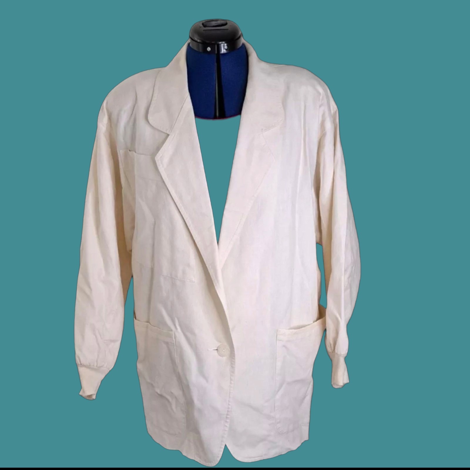 Vintage Adam Douglass Oversized Blazer – Women’s Small, Cream, Ramie & Cotton
