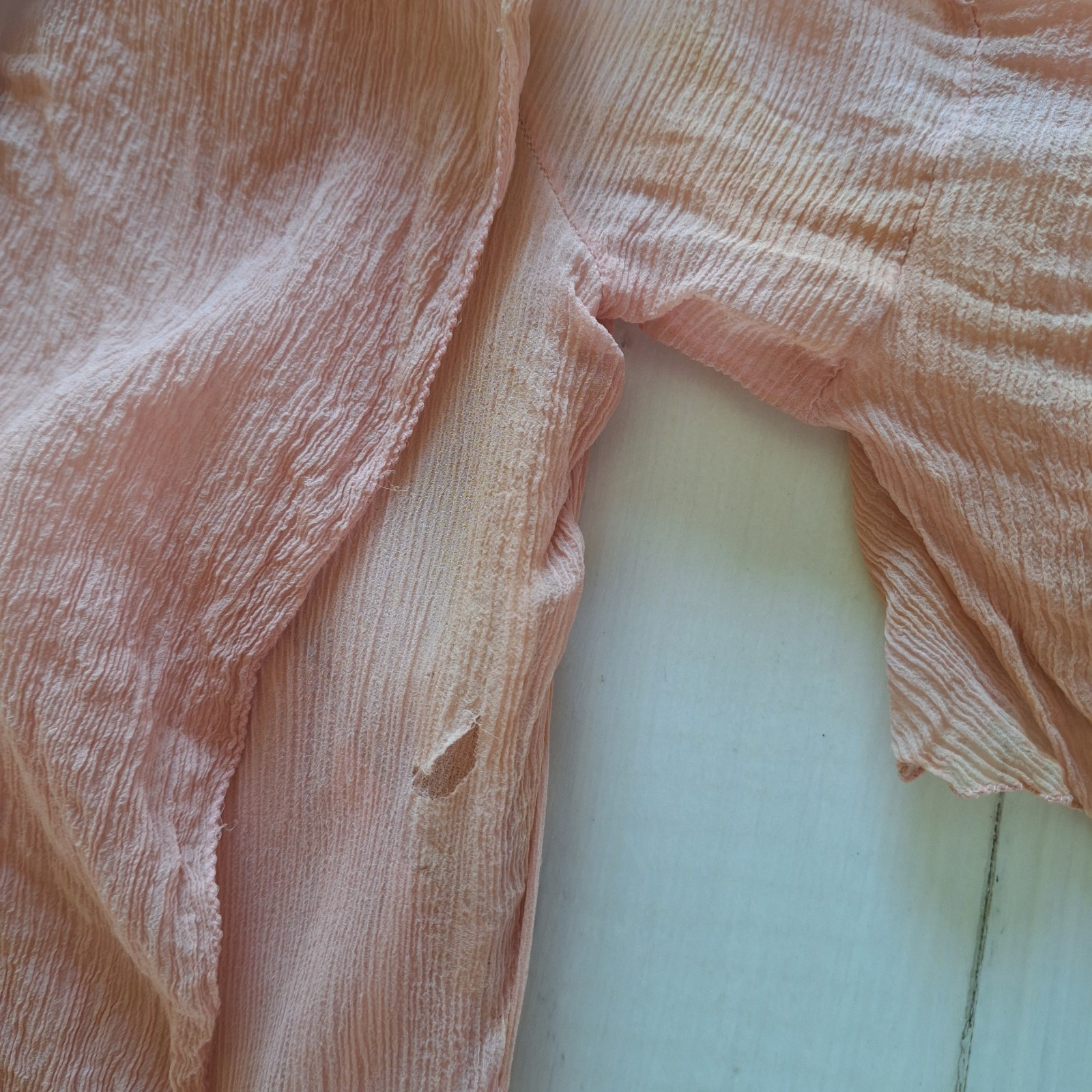 Antique 1930s Peach Chiffon Dress Rosette Trim Flutter Sleeve AS IS Art Deco
