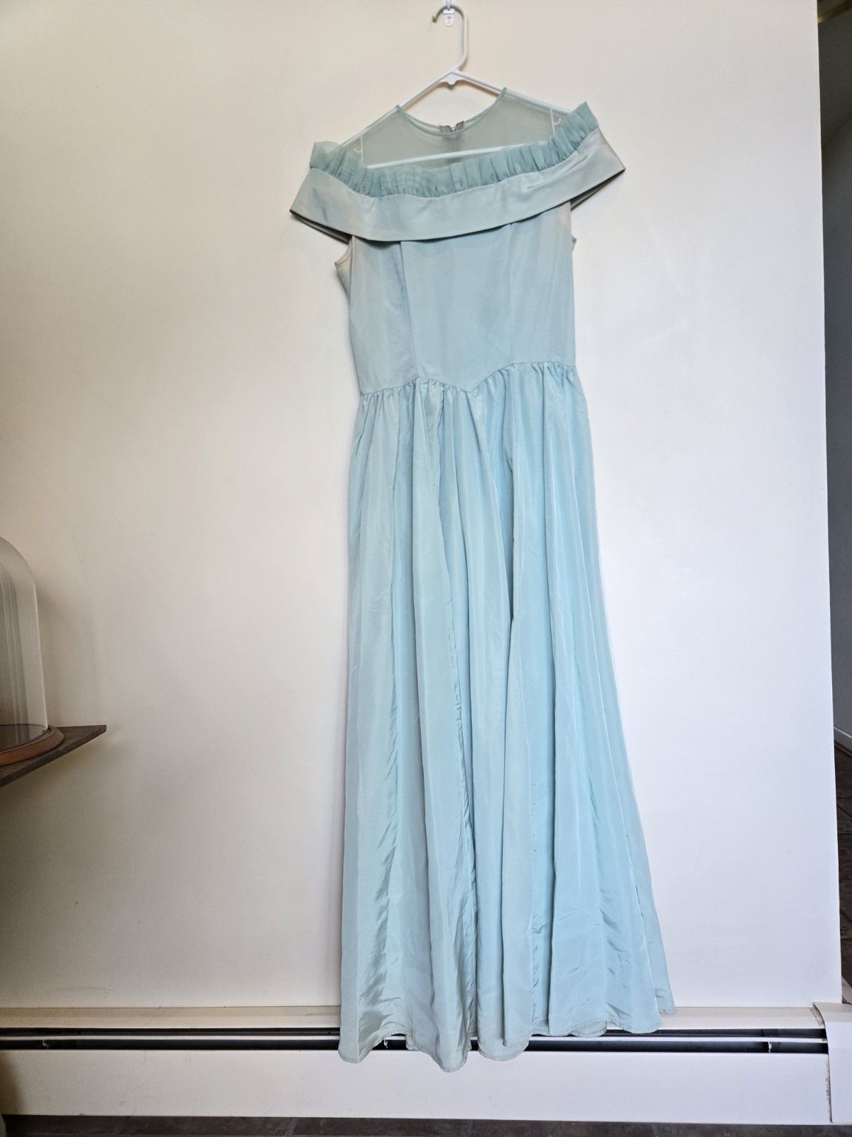 Vintage Homemade Formal Prom Gown Dress TALL Aqua Teal Blue Tulle Long Length
