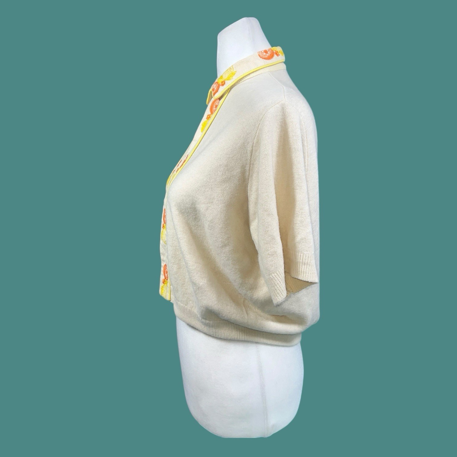 CITRUS FRUIT SALAD KNIT SWEATER ART DECO SWING ROCKABILLY VTG MCM MOD CARDIGAN