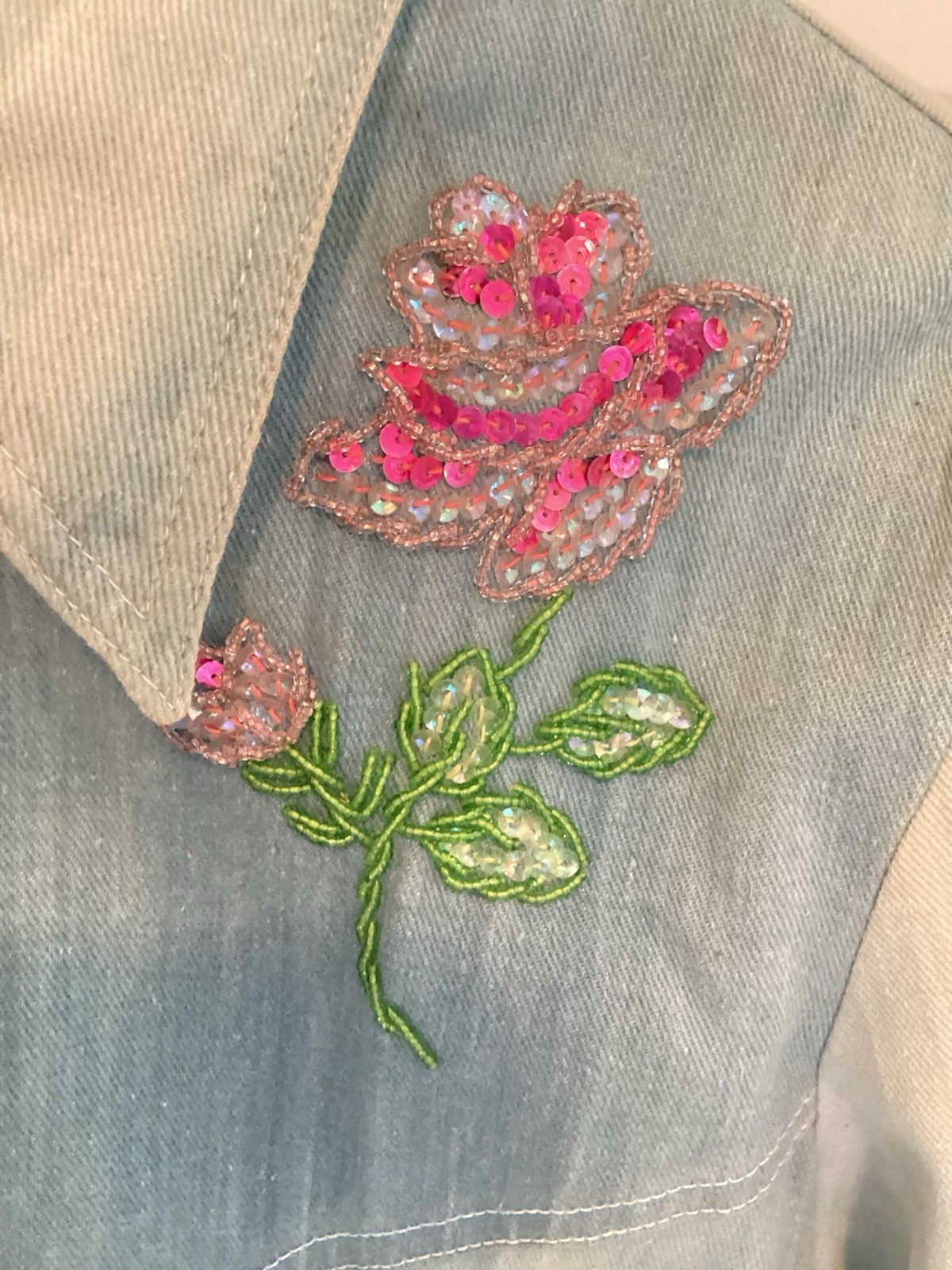 Vtg Hand Embroidered Snap Front Jean Jacket, 1972
