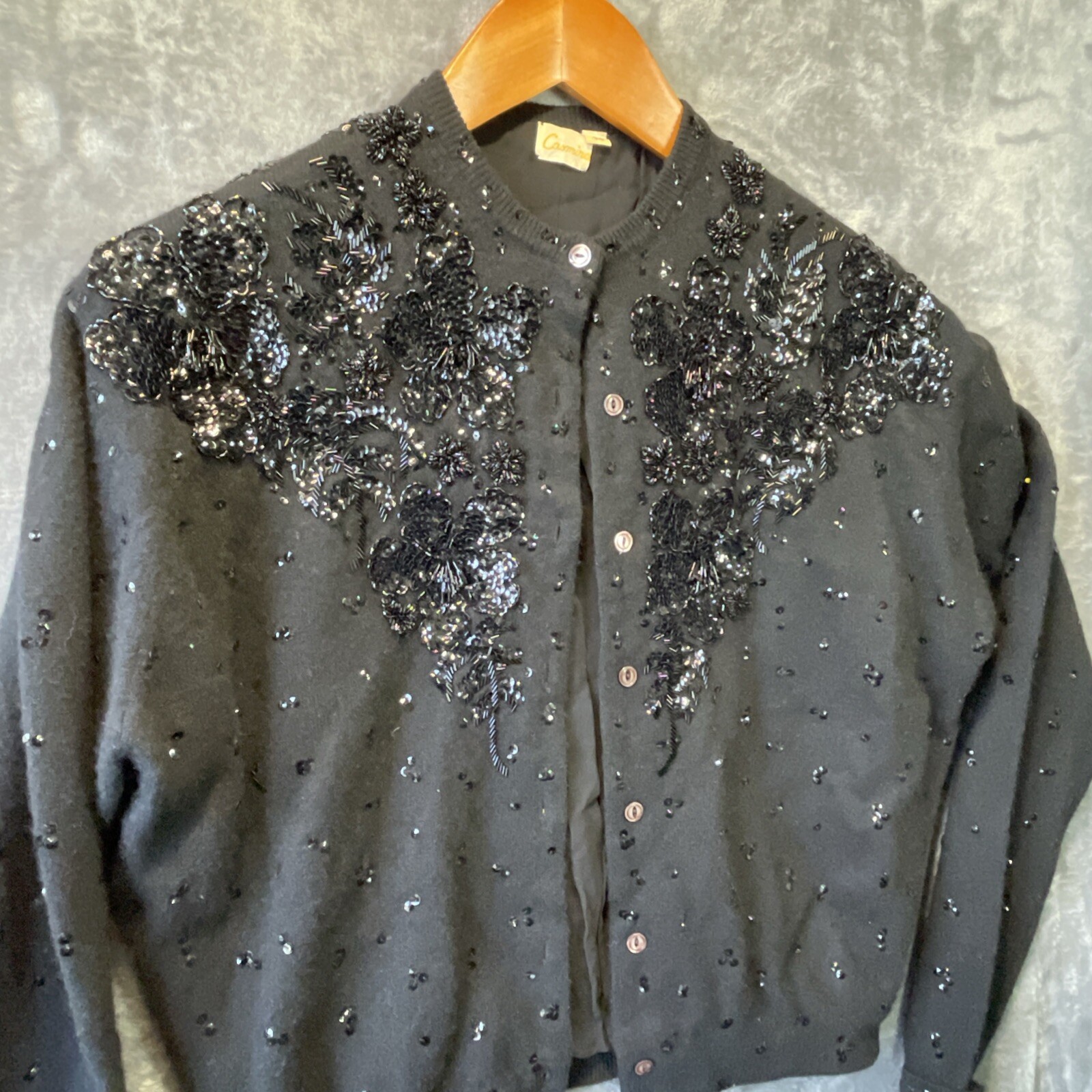 VTG Casmira Sequin Cardigan Sweater Sz 44 Classic Retro Pin Up Office Evening