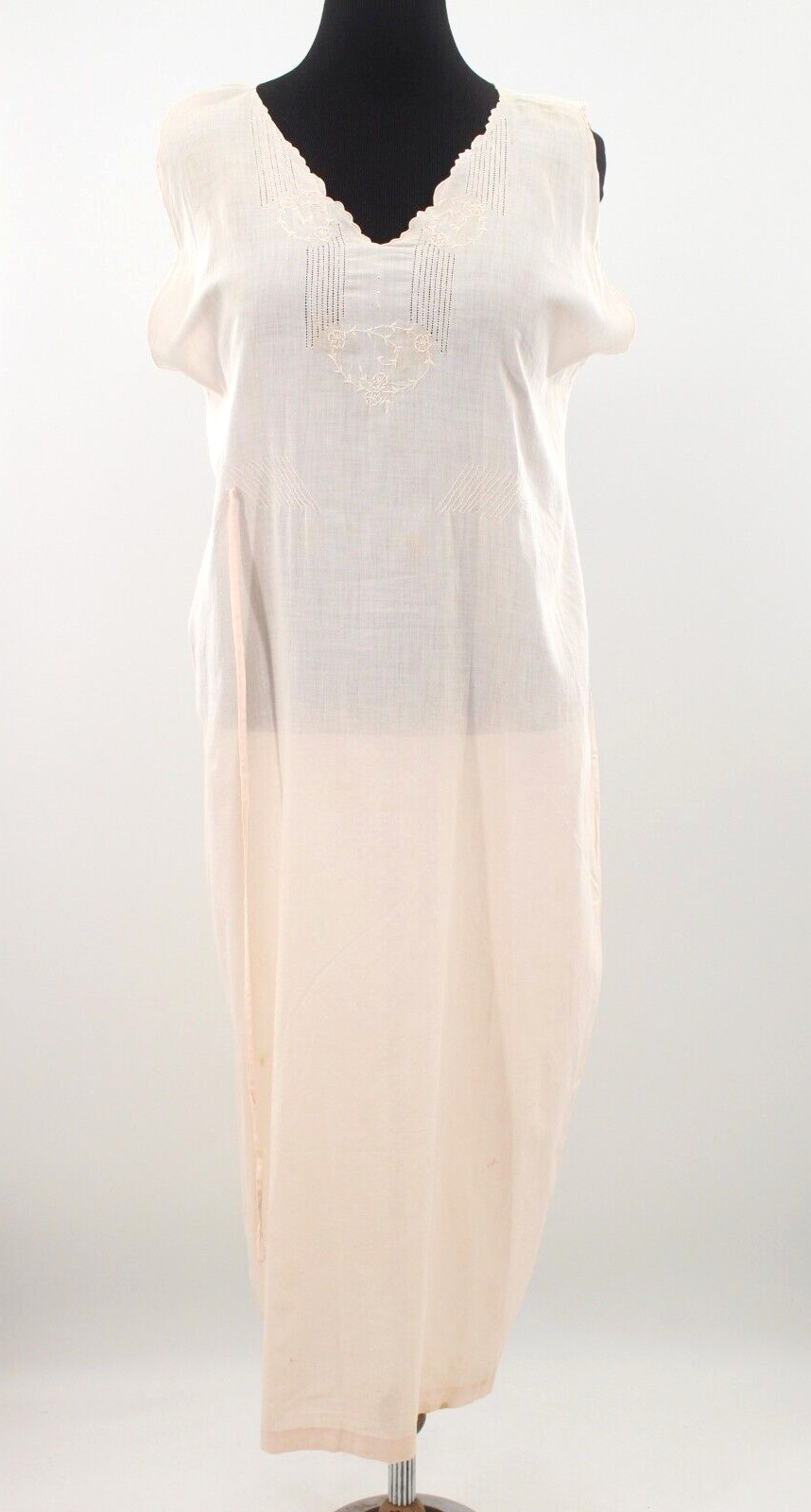 VTG Women’s 20s Light Pink Cotton Night Gown / Slip Dress M/L 1920s Sleep Wear