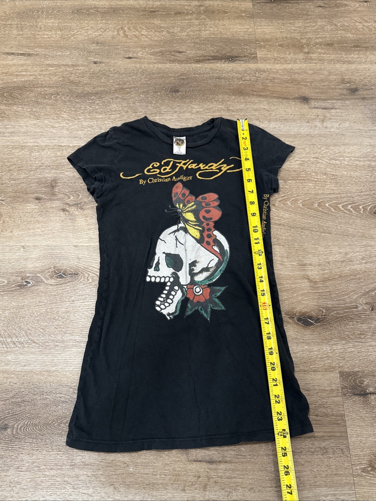 Vintage Ed Hardy By Christian Audigier Women’s S Black Skull Roses Long T Shirt